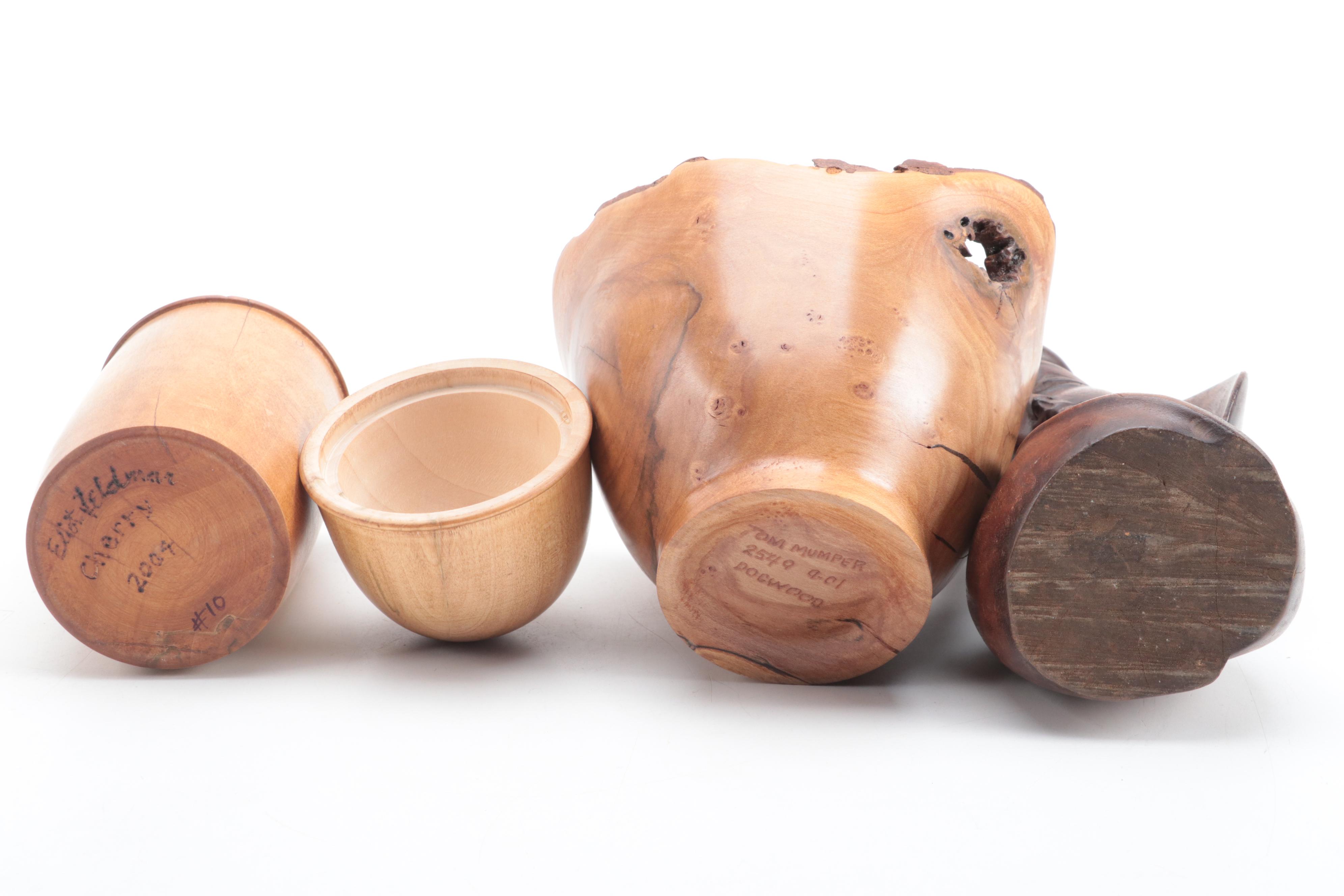 Tom Mumper Live Edge Turned Dogwood Bowl, Eliot Feldman Cherry Jar With Bust