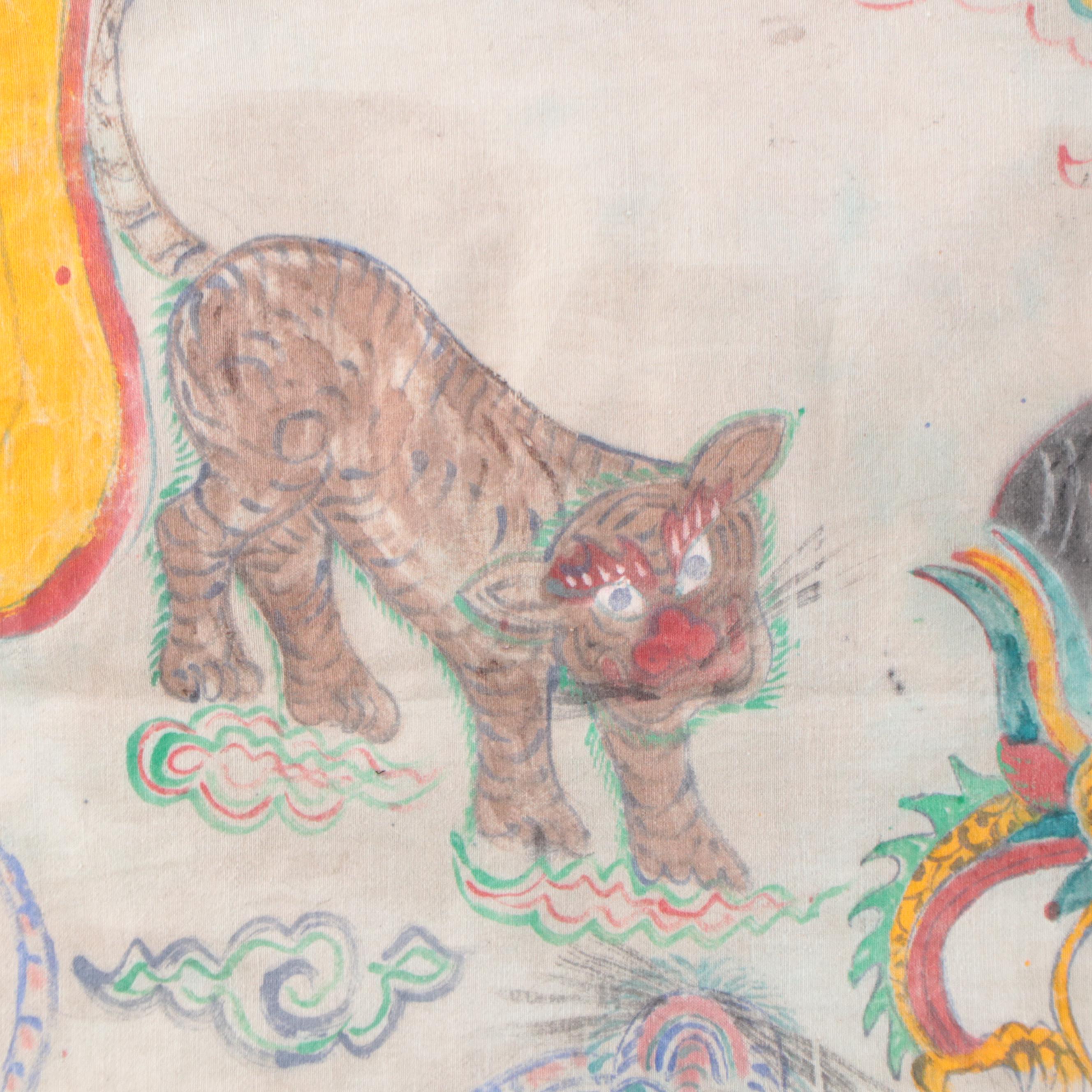 Southeast Asian Hand-Painted Temple Wall Hanging