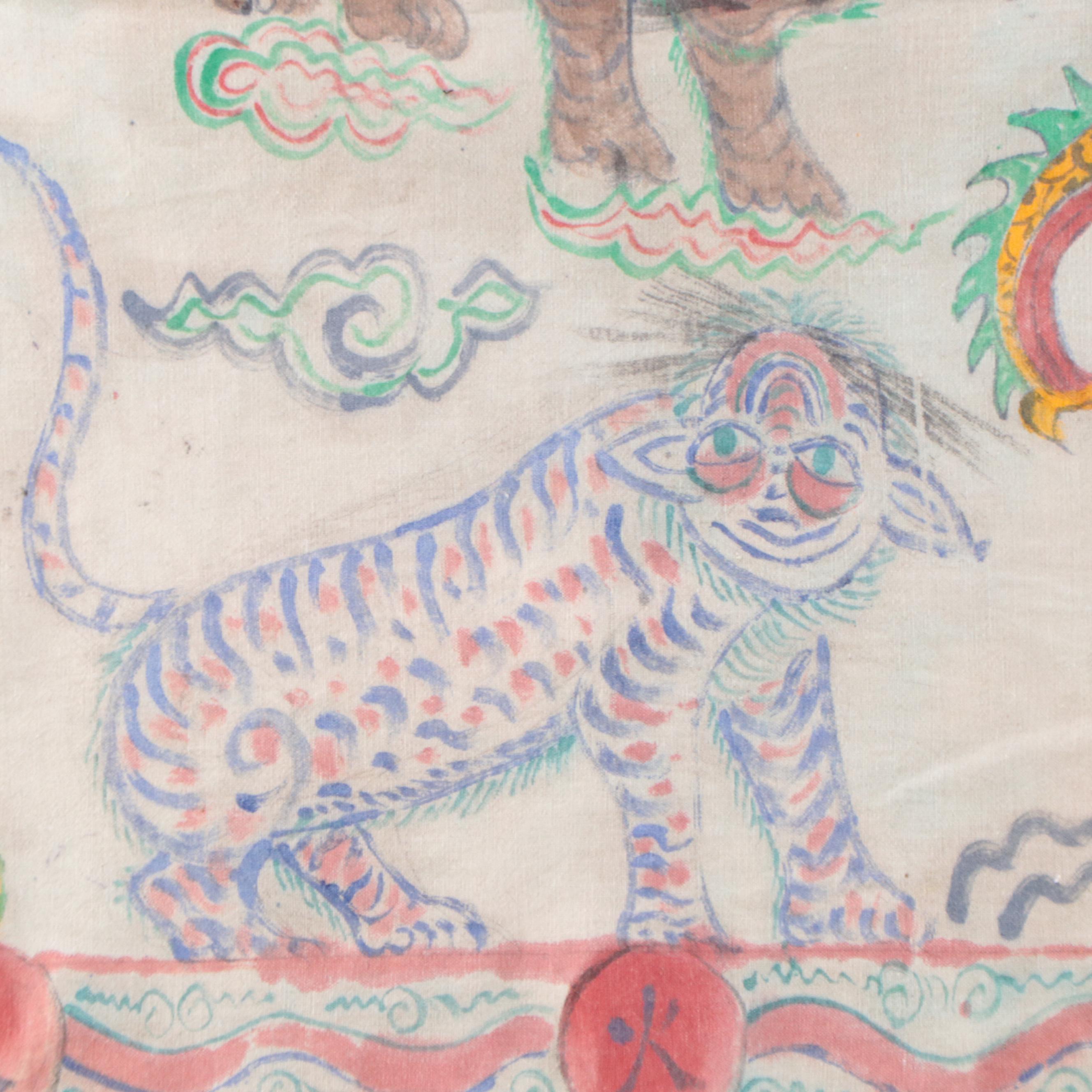 Southeast Asian Hand-Painted Temple Wall Hanging