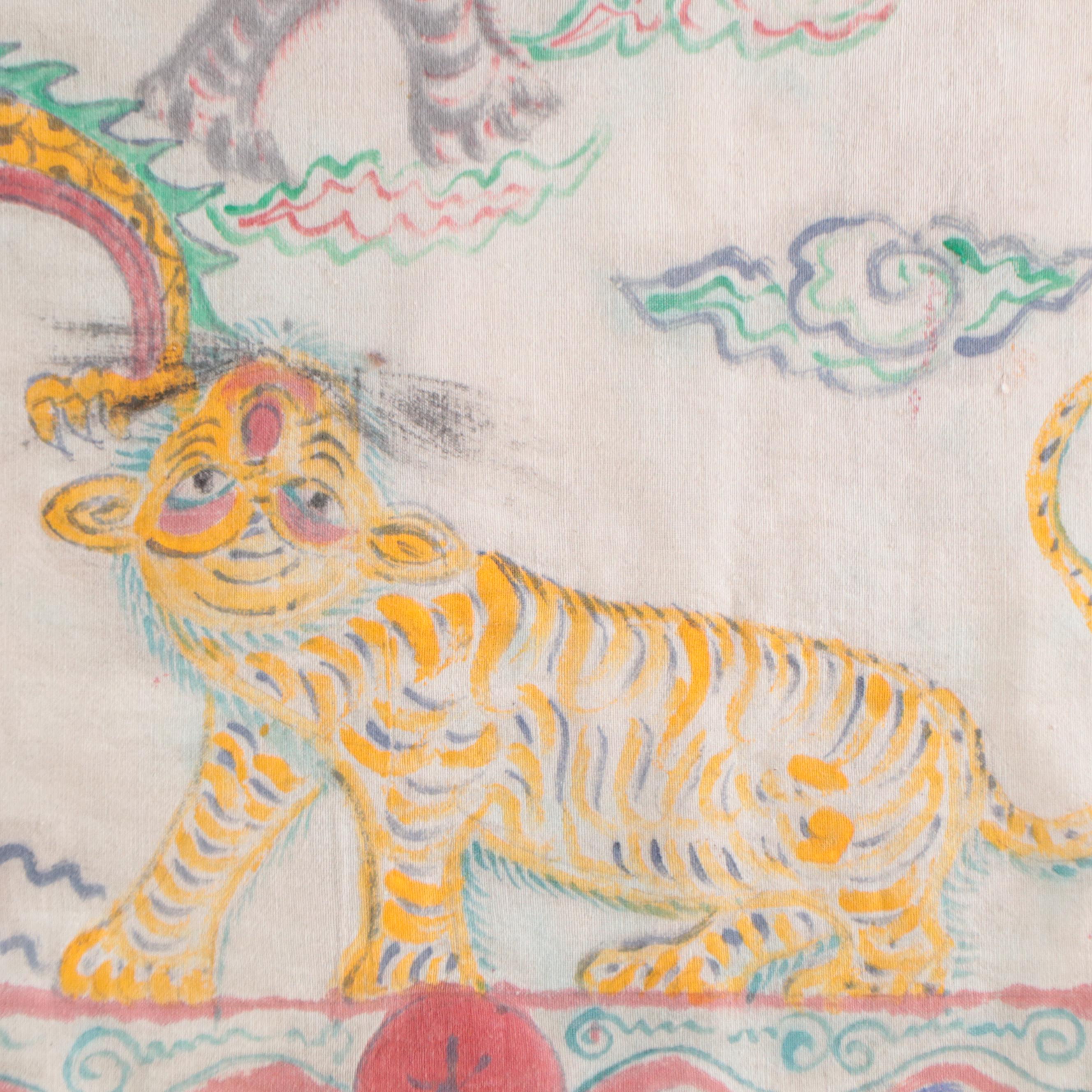 Southeast Asian Hand-Painted Temple Wall Hanging