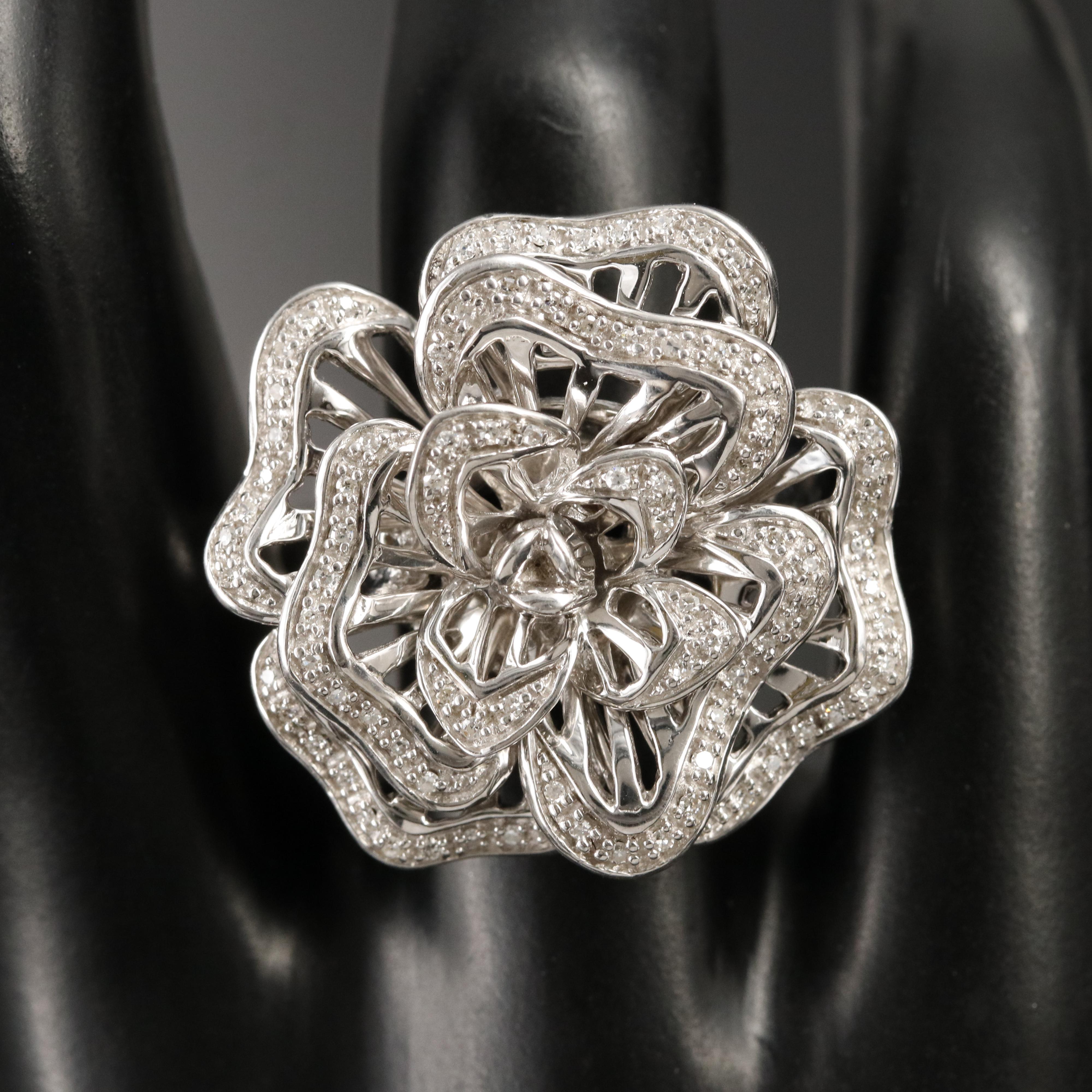 Sterling Diamond Flower Ring