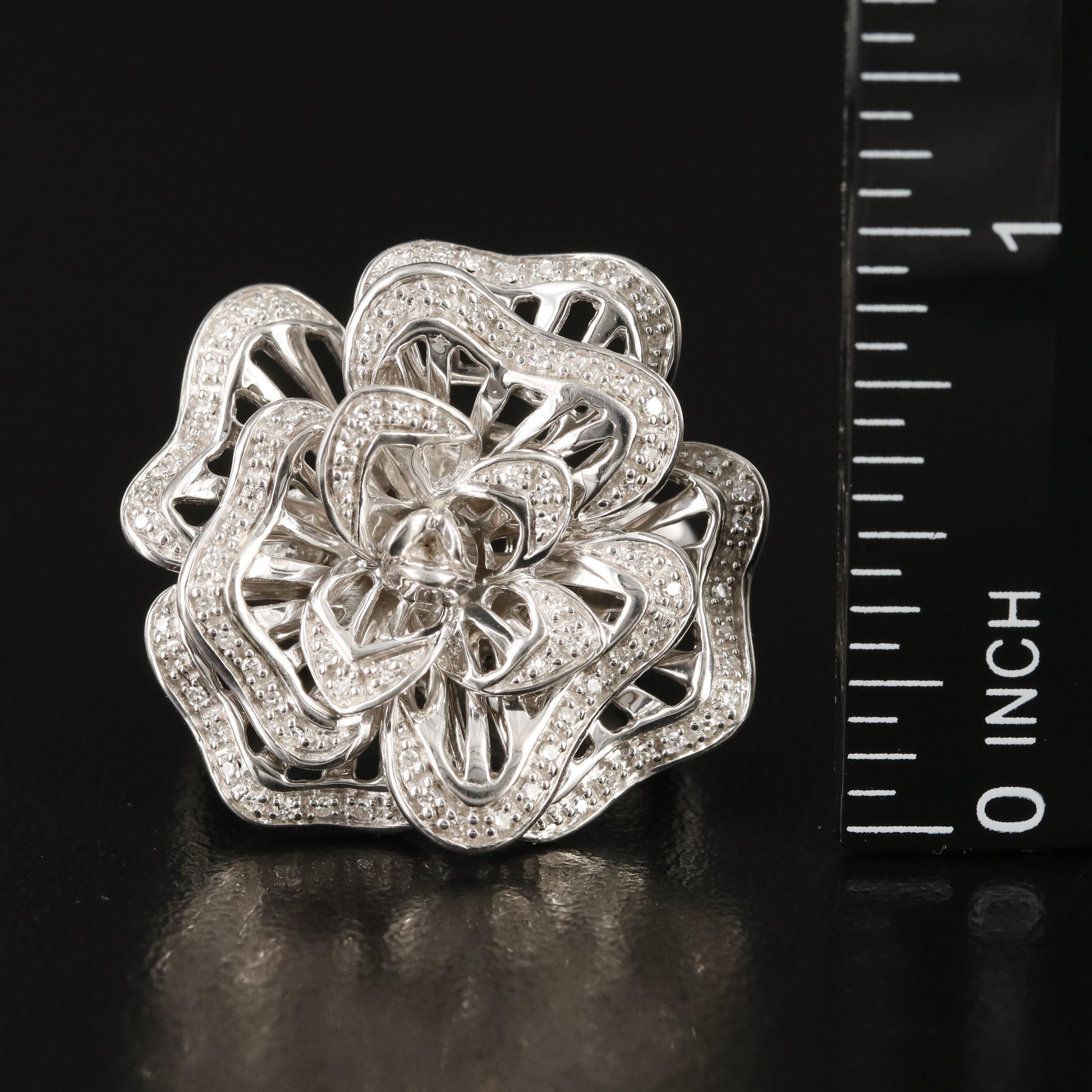 Sterling Diamond Flower Ring
