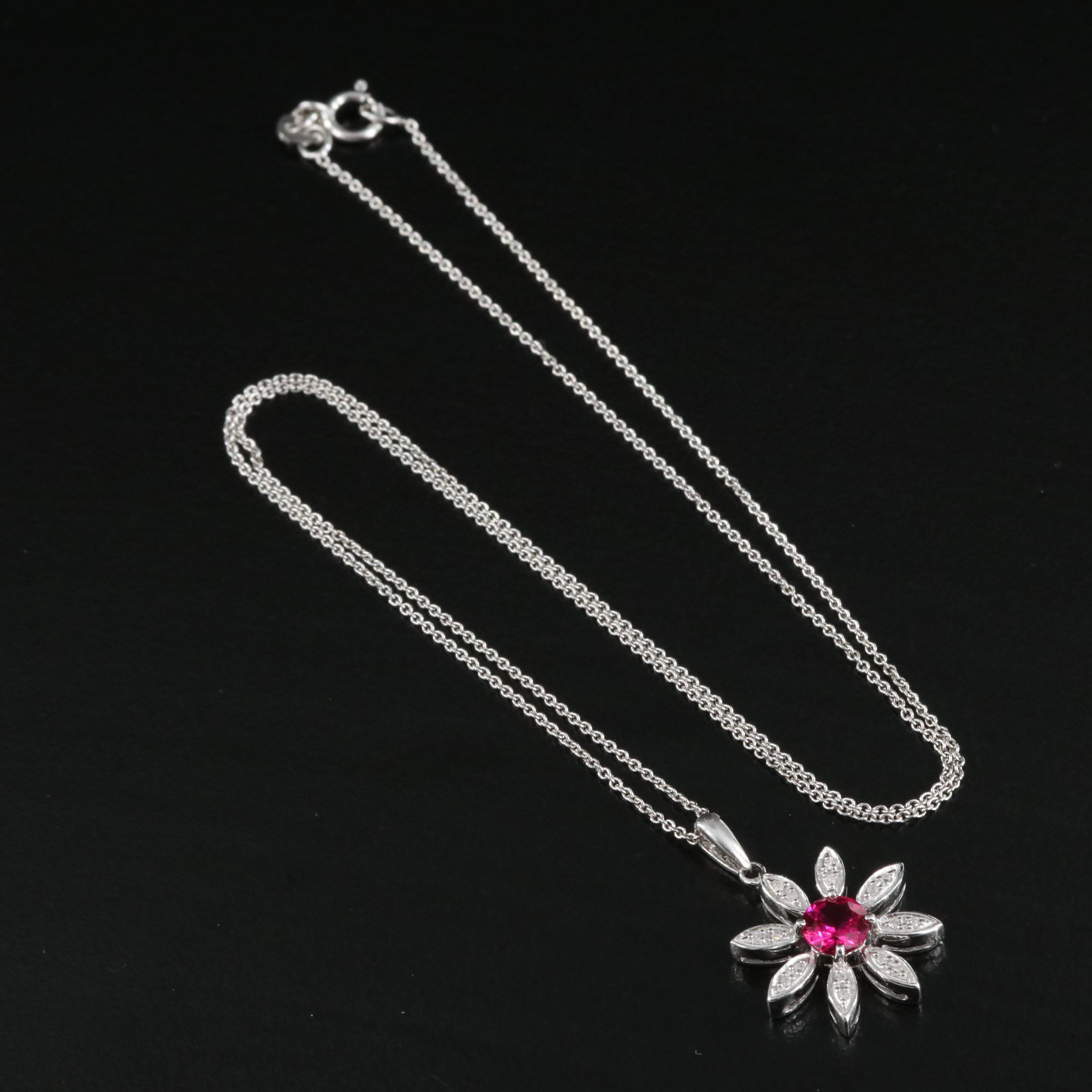 Italy Sterling Ruby and Diamond Pendant Necklace