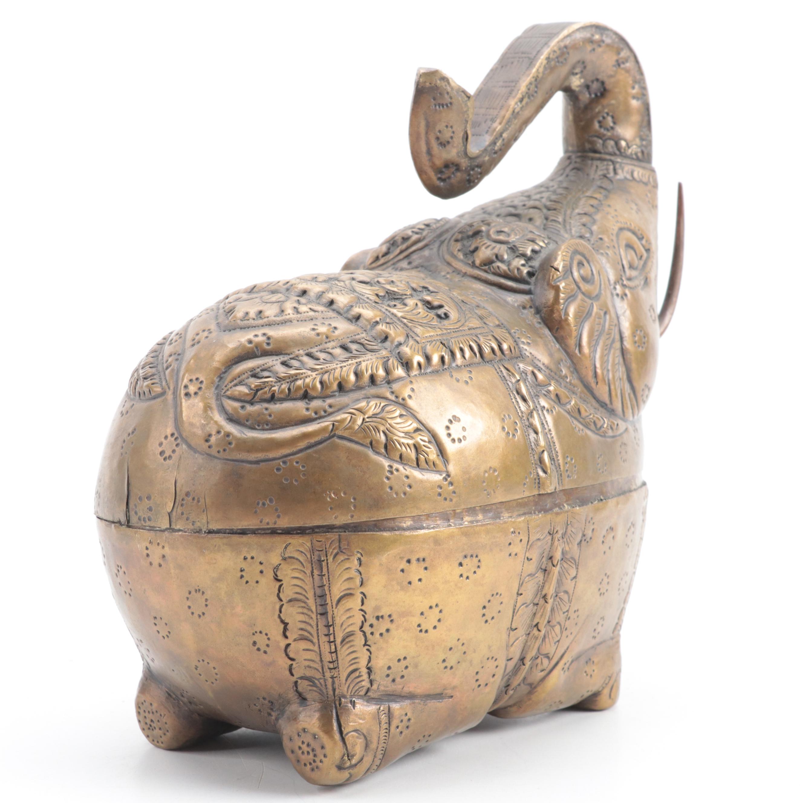 Southeast Asian Chased Brass Elephant Betel Box