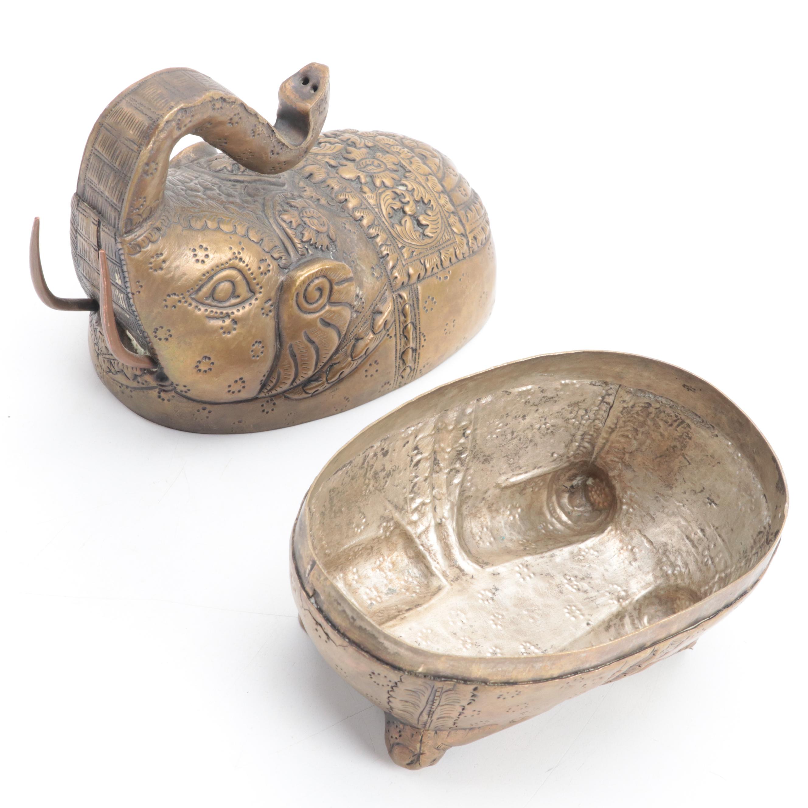 Southeast Asian Chased Brass Elephant Betel Box