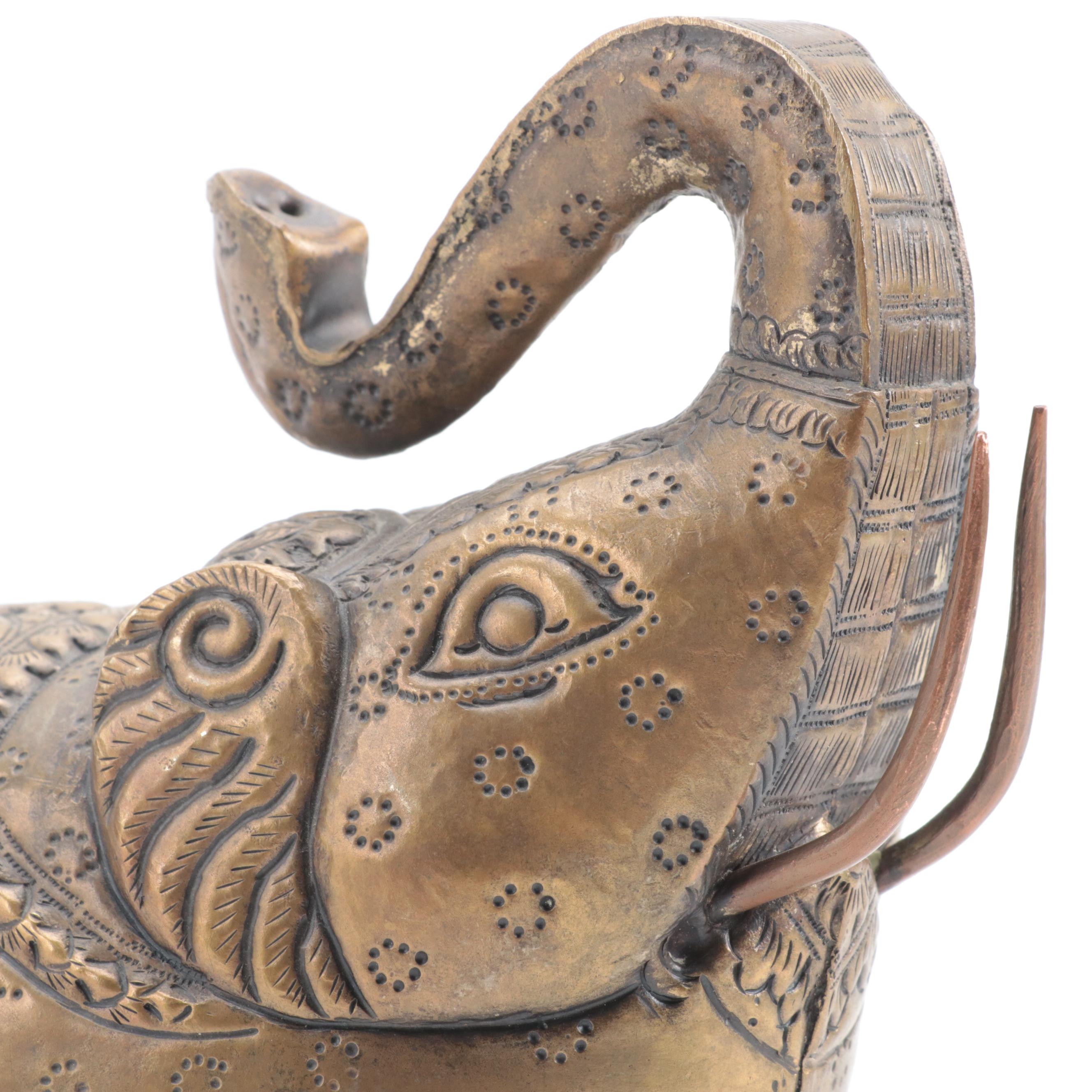 Southeast Asian Chased Brass Elephant Betel Box