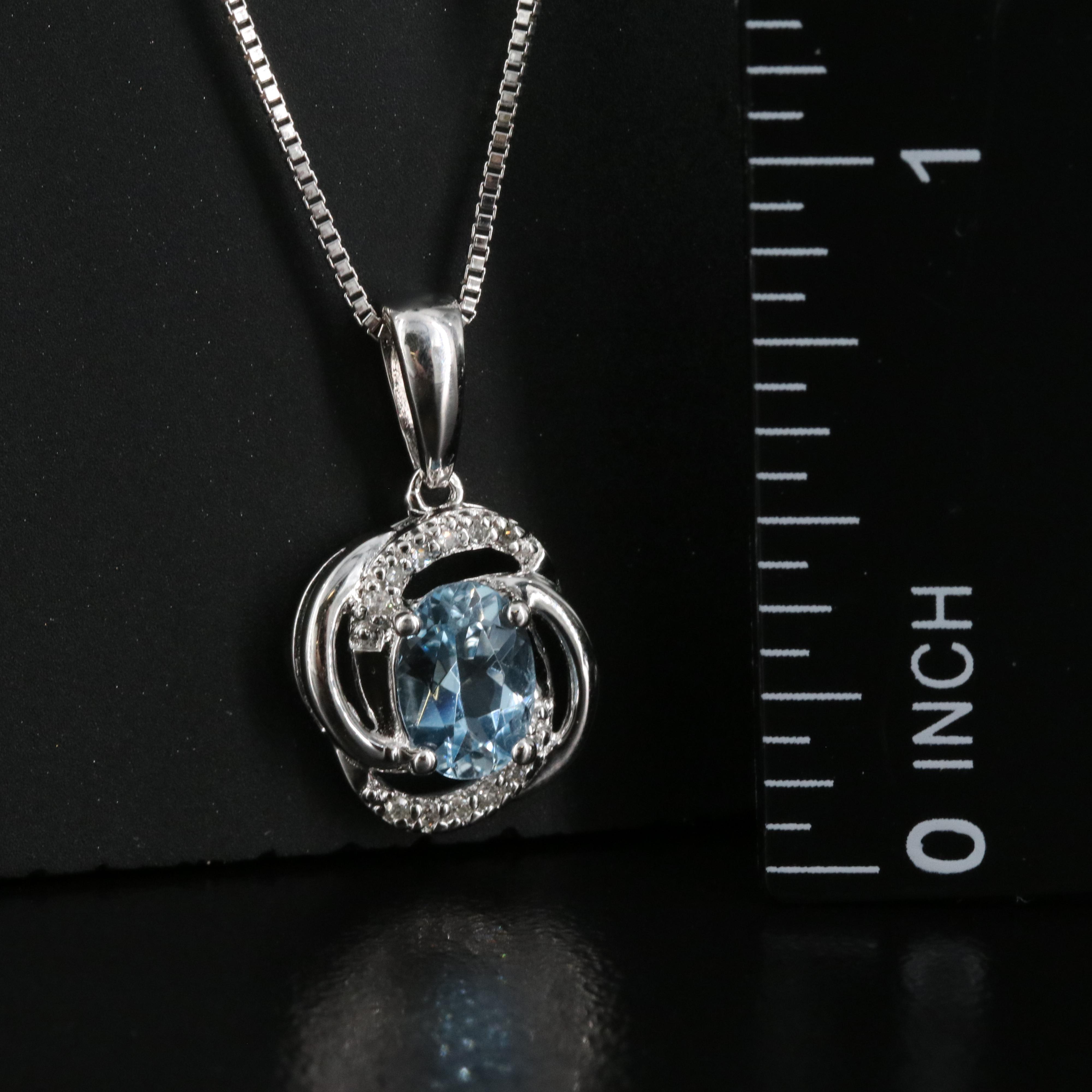 Sterling Aquamarine and Diamond Pendant Necklace