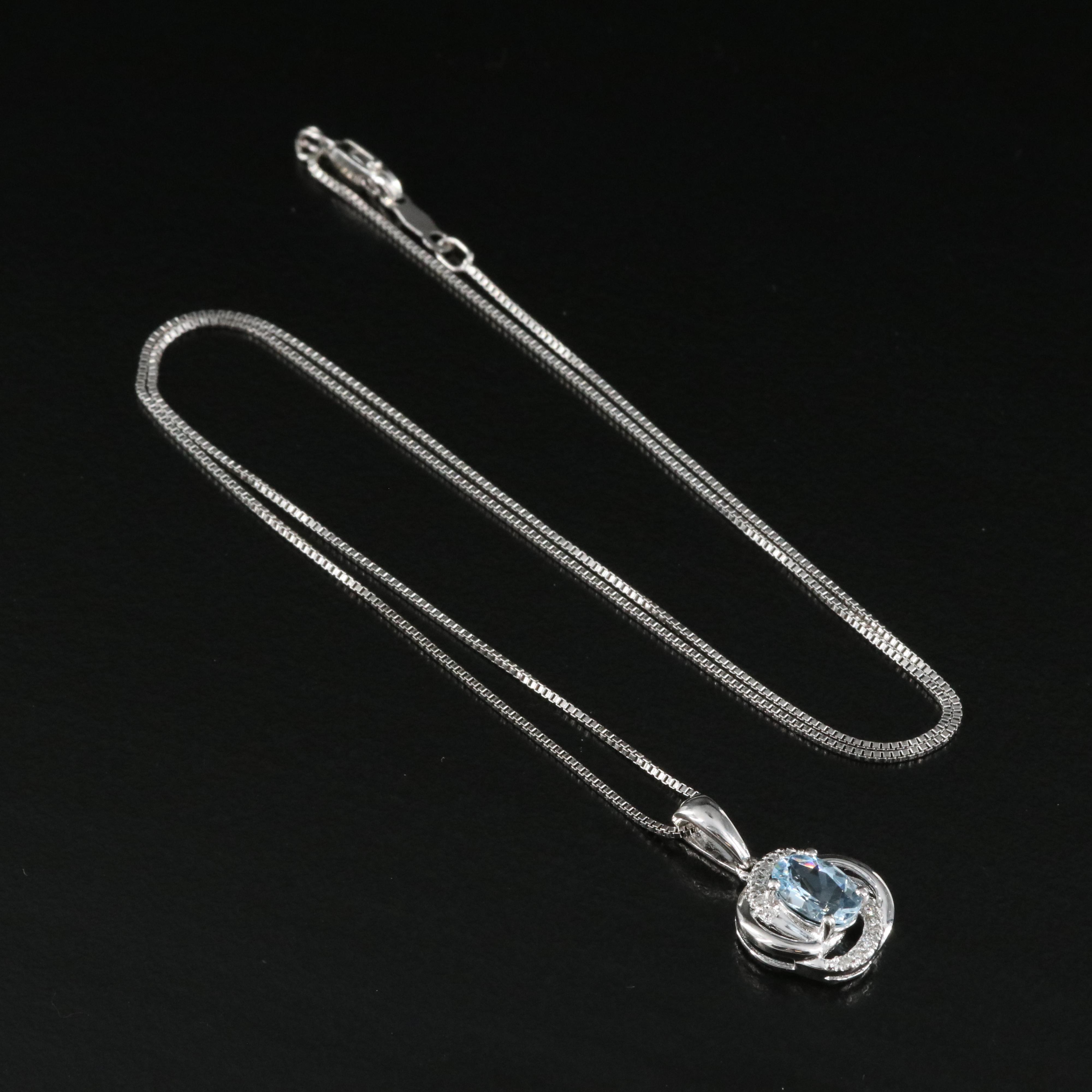 Sterling Aquamarine and Diamond Pendant Necklace