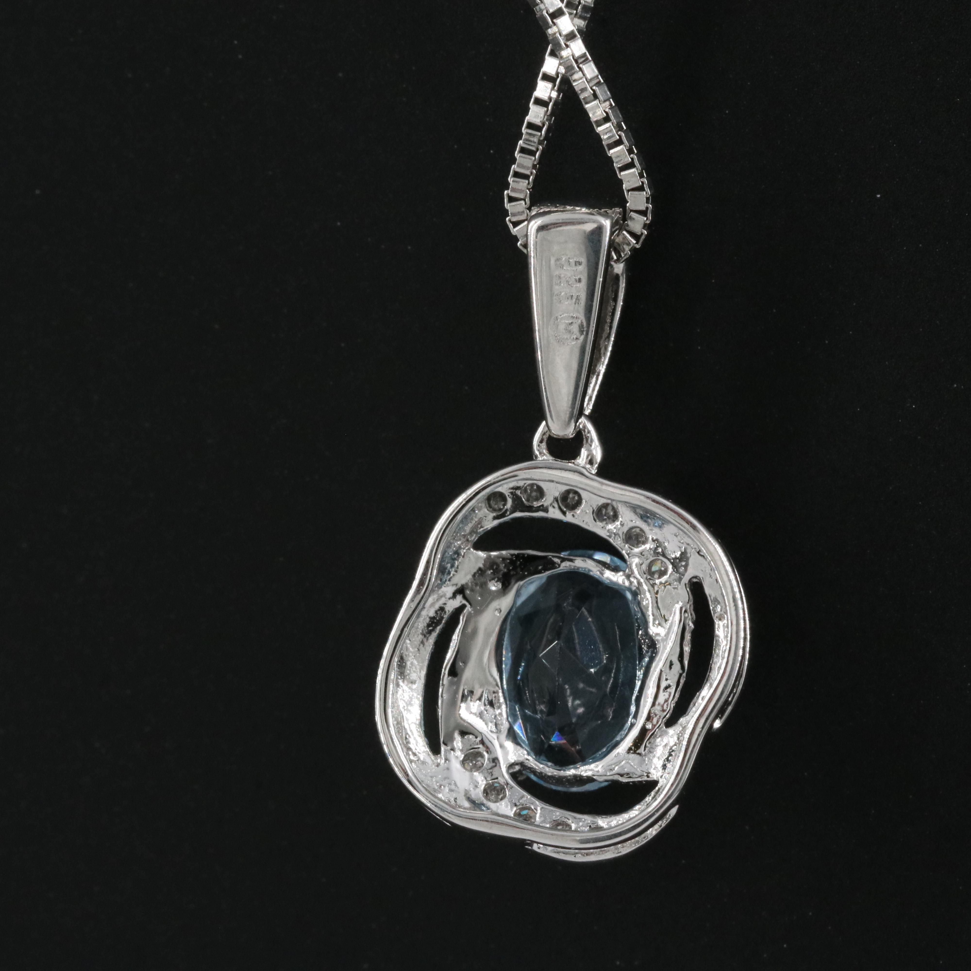Sterling Aquamarine and Diamond Pendant Necklace