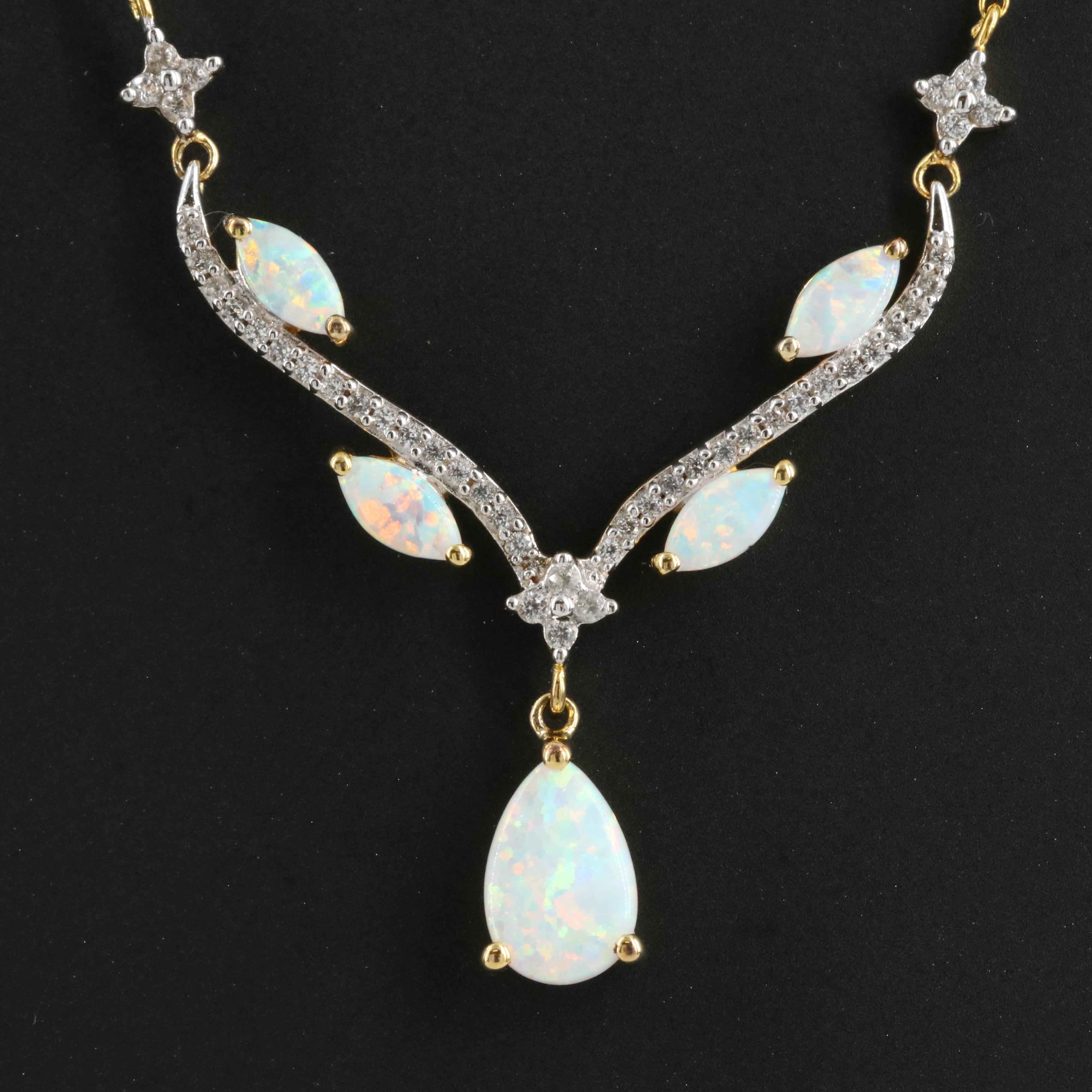 Sterling Opal and Sapphire Chevron Necklace