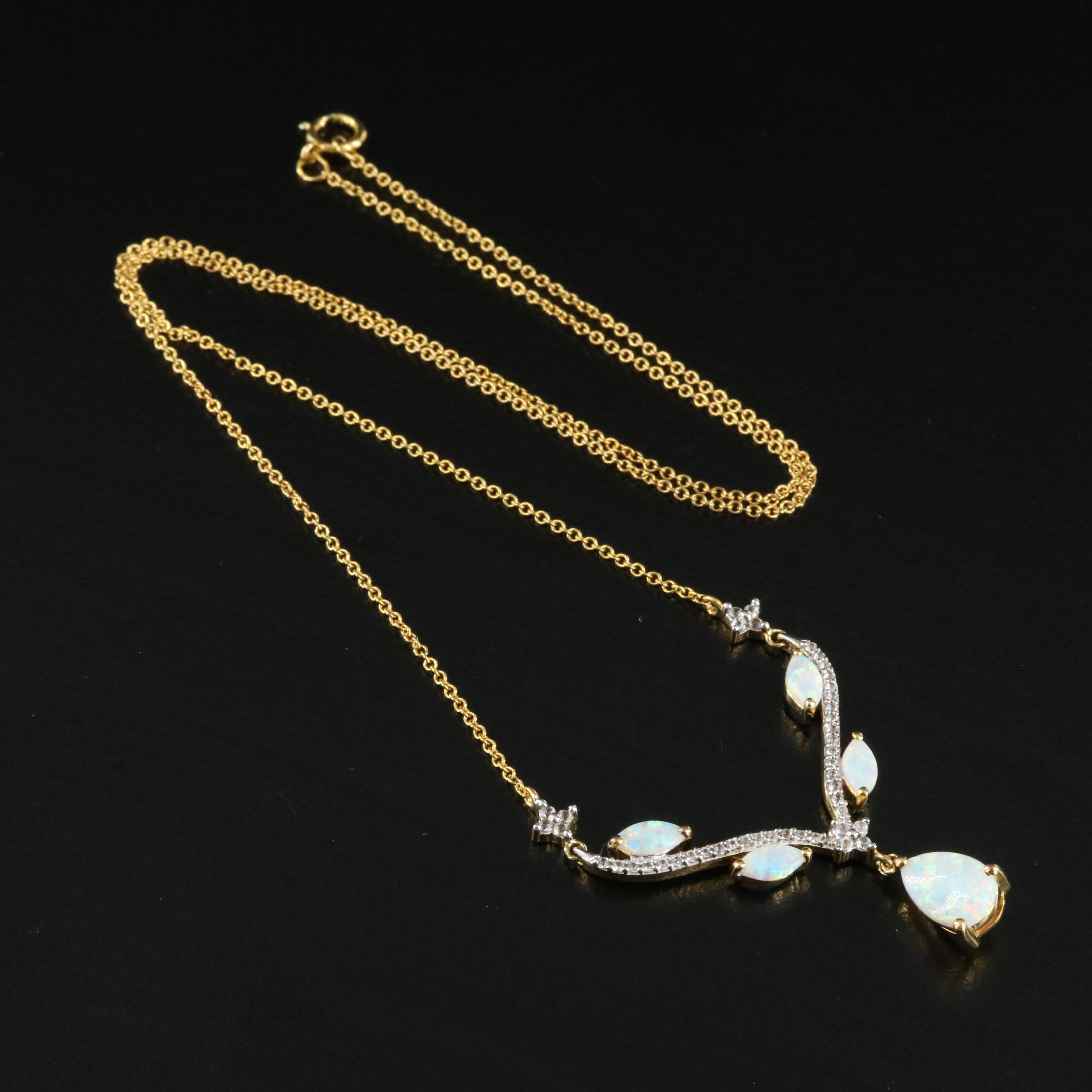 Sterling Opal and Sapphire Chevron Necklace