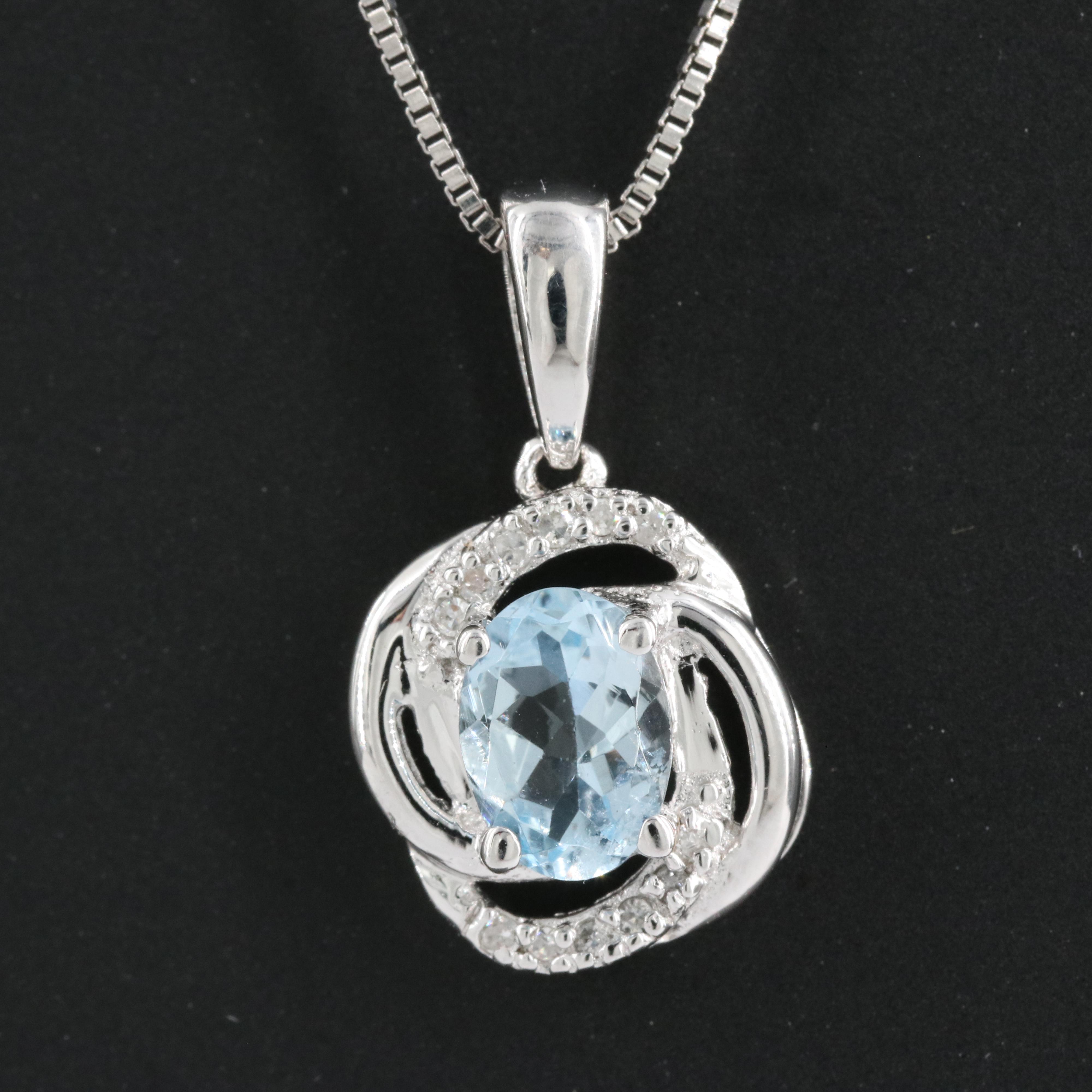 Sterling Aquamarine and Diamond Pendant Necklace