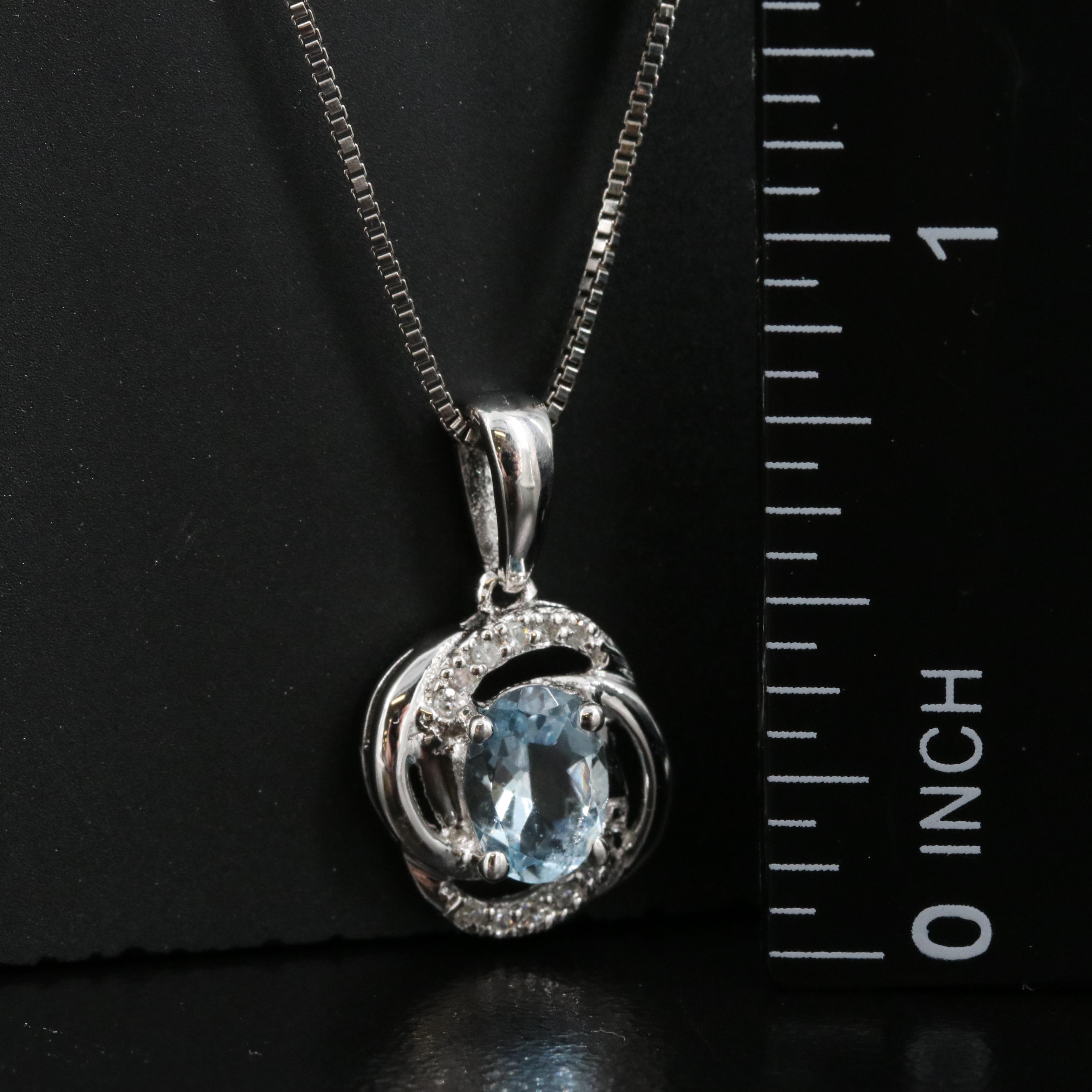 Sterling Aquamarine and Diamond Pendant Necklace