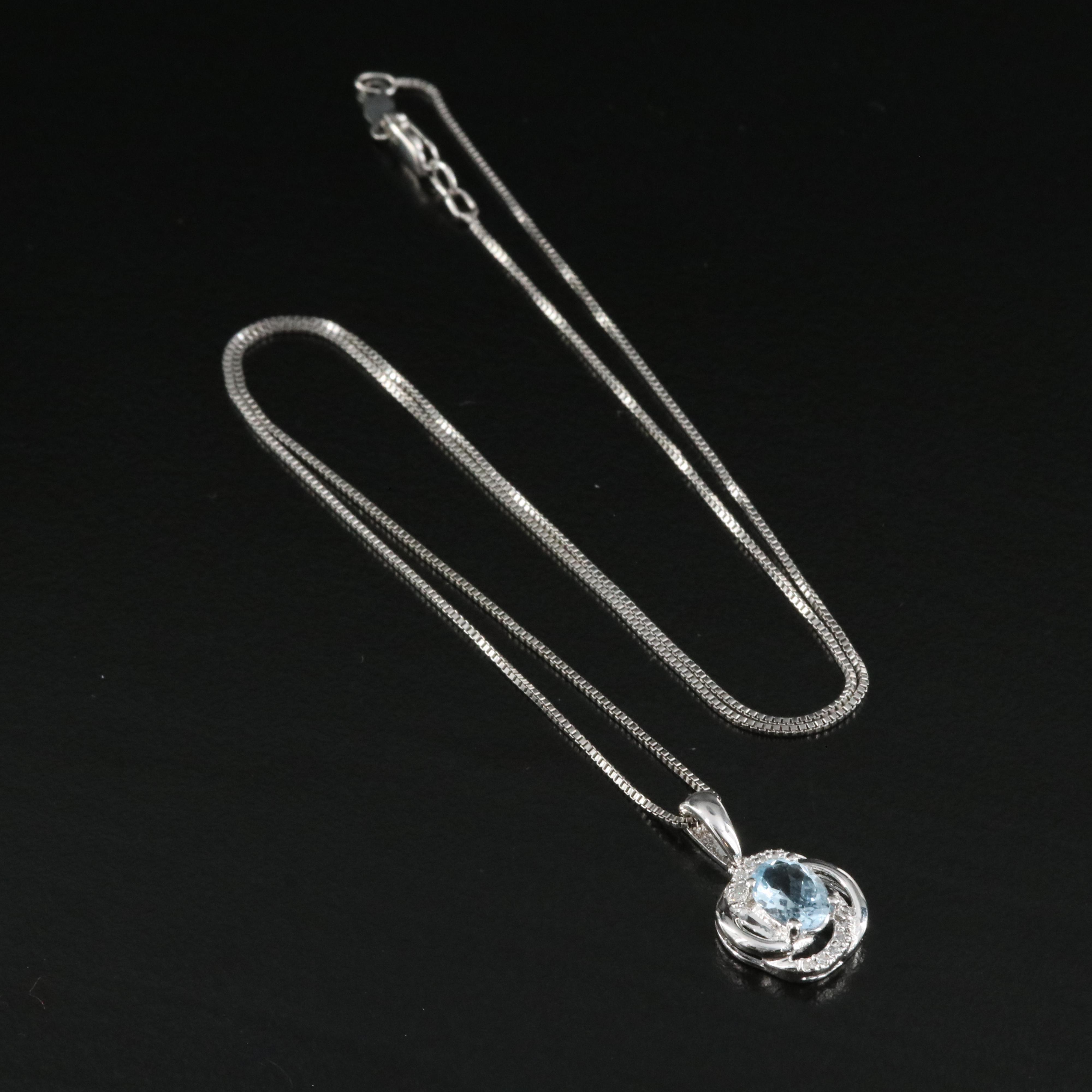 Sterling Aquamarine and Diamond Pendant Necklace