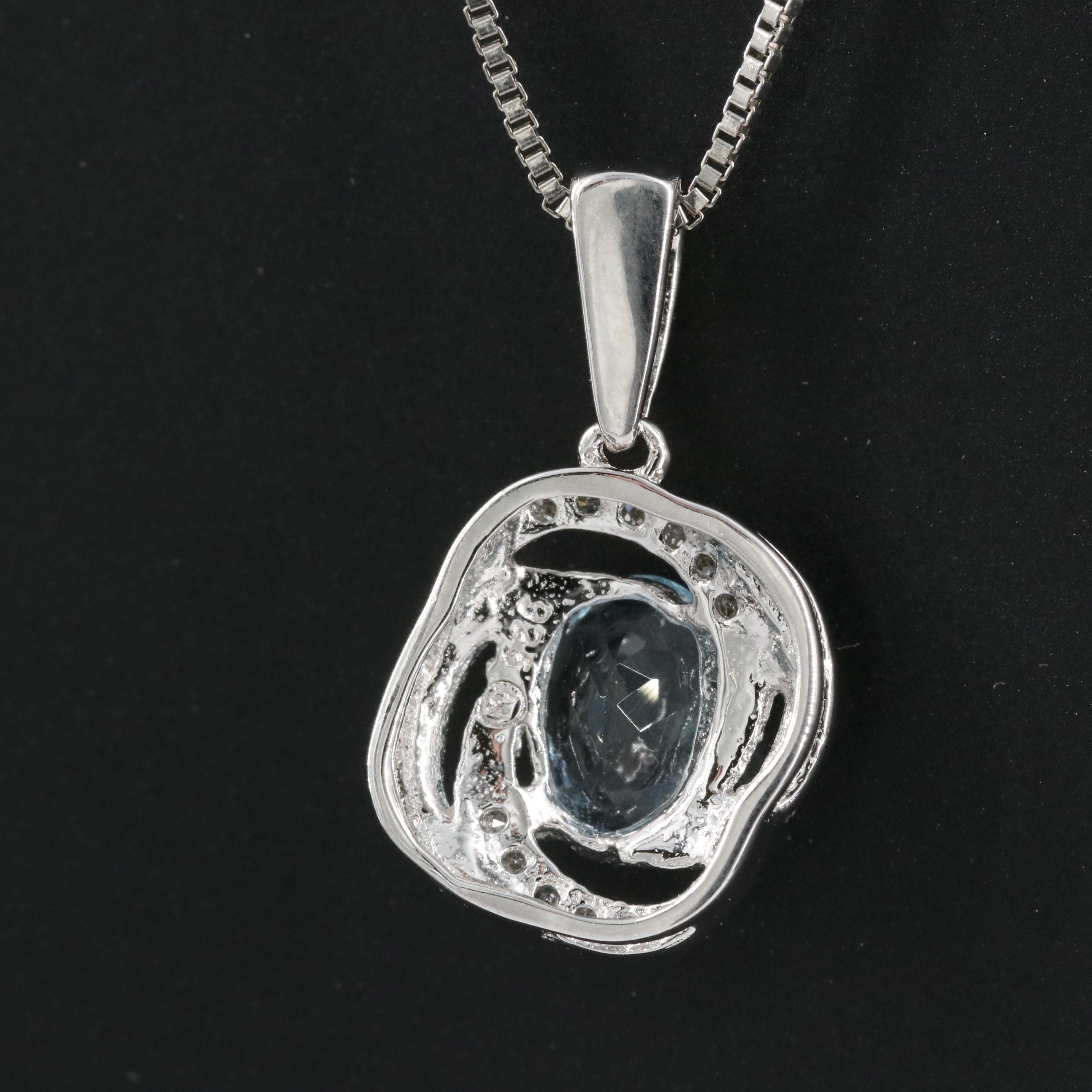 Sterling Aquamarine and Diamond Pendant Necklace