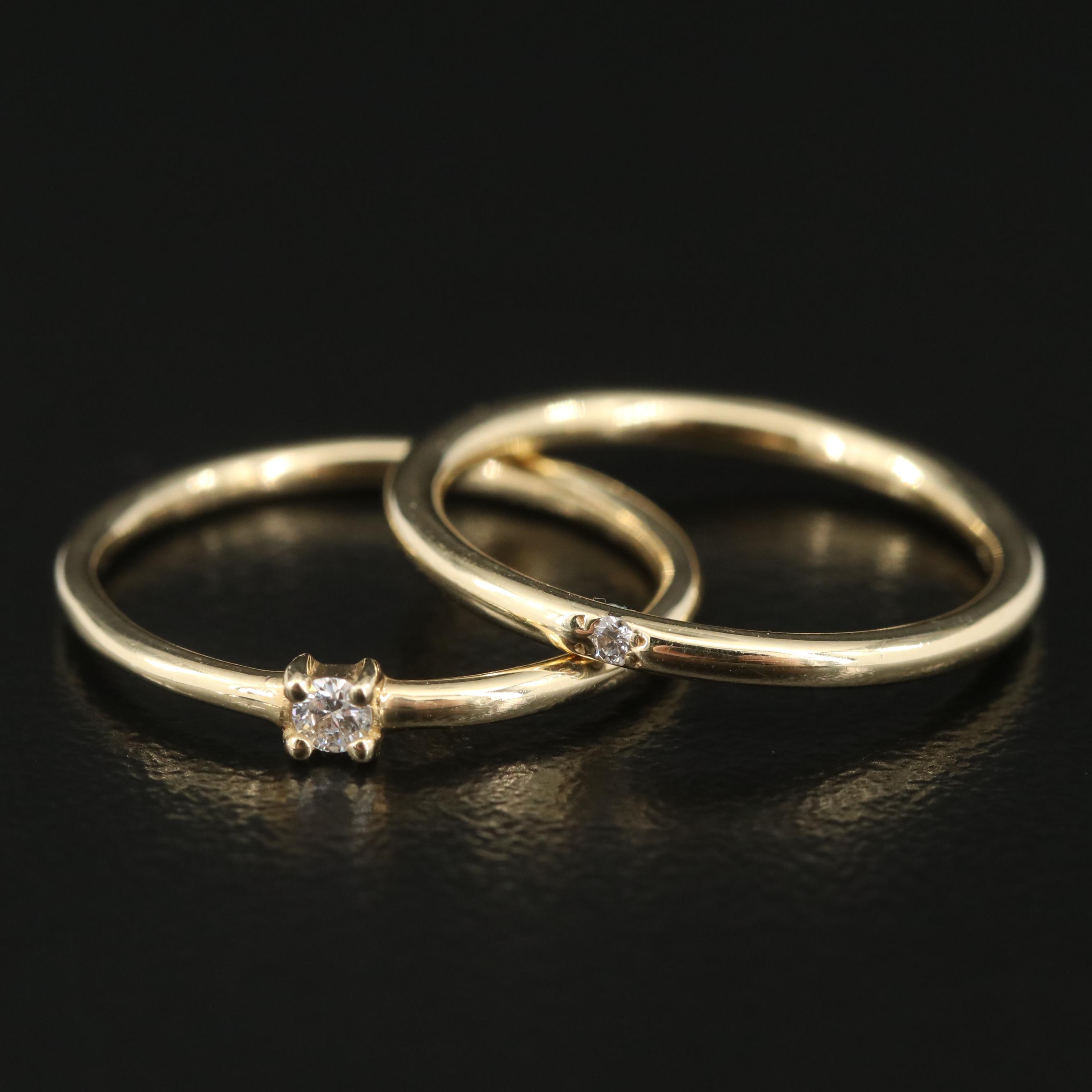 14K 0.04 CTW Diamond Solitaire Stacking Ring and Band