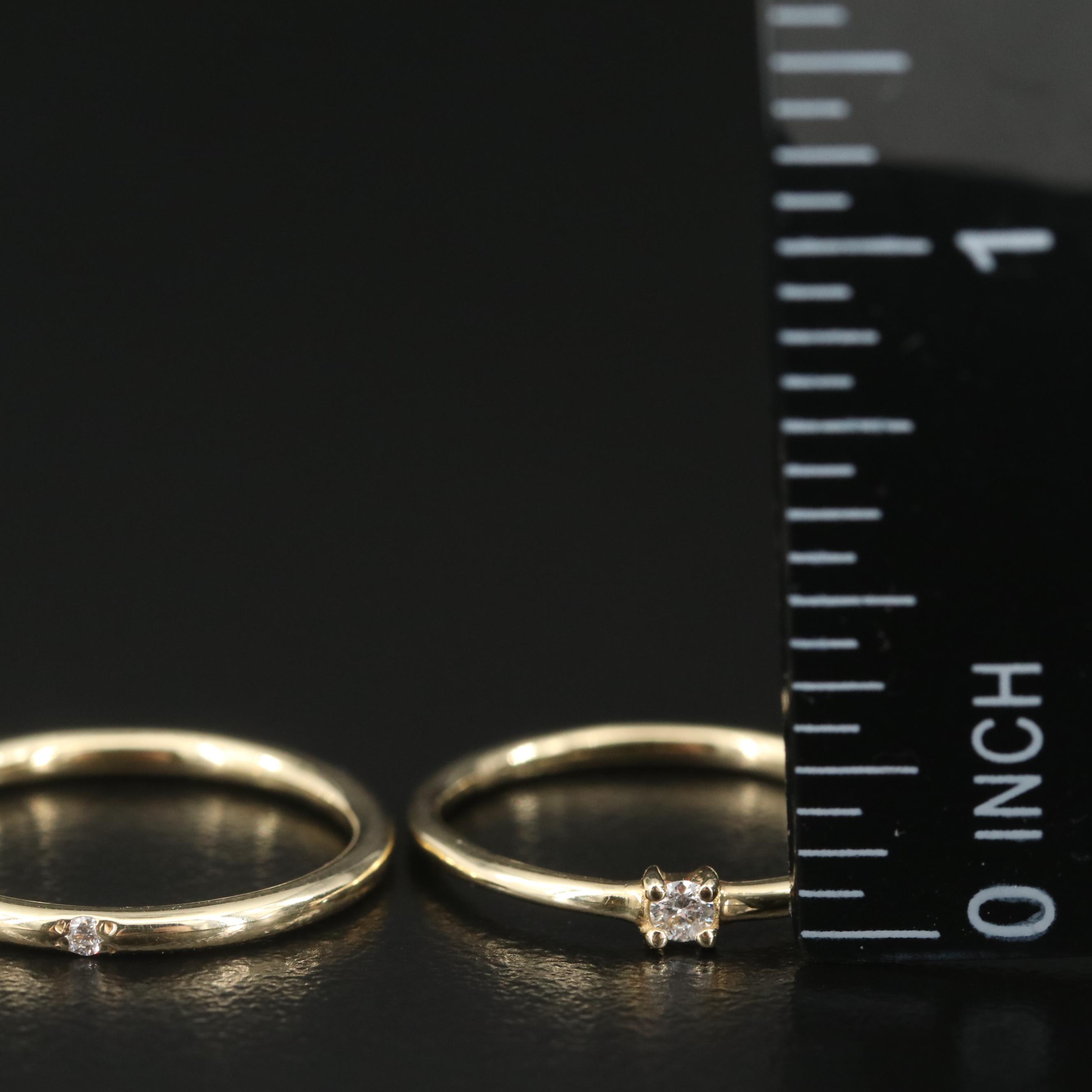 14K 0.04 CTW Diamond Solitaire Stacking Ring and Band