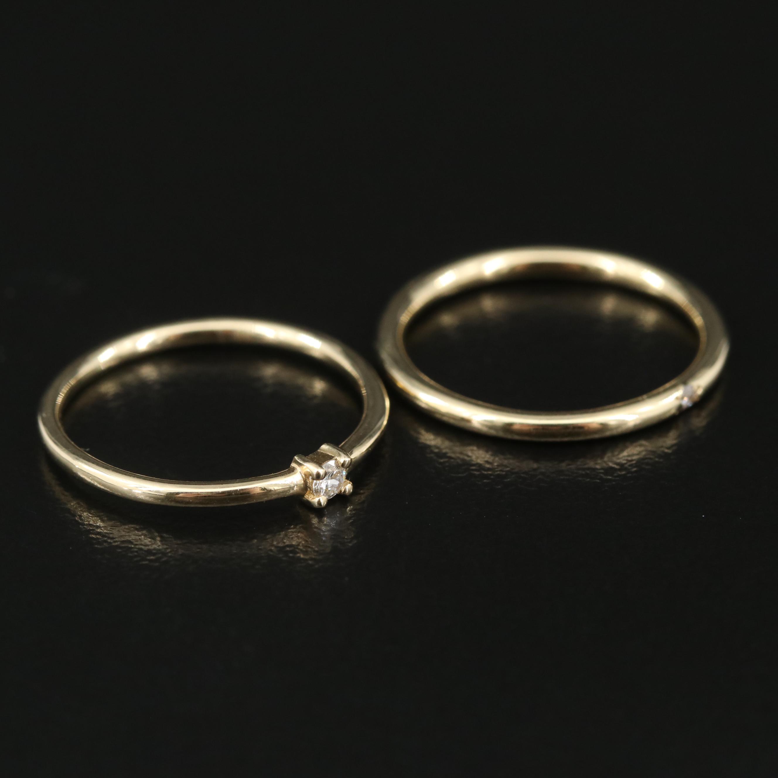 14K 0.04 CTW Diamond Solitaire Stacking Ring and Band