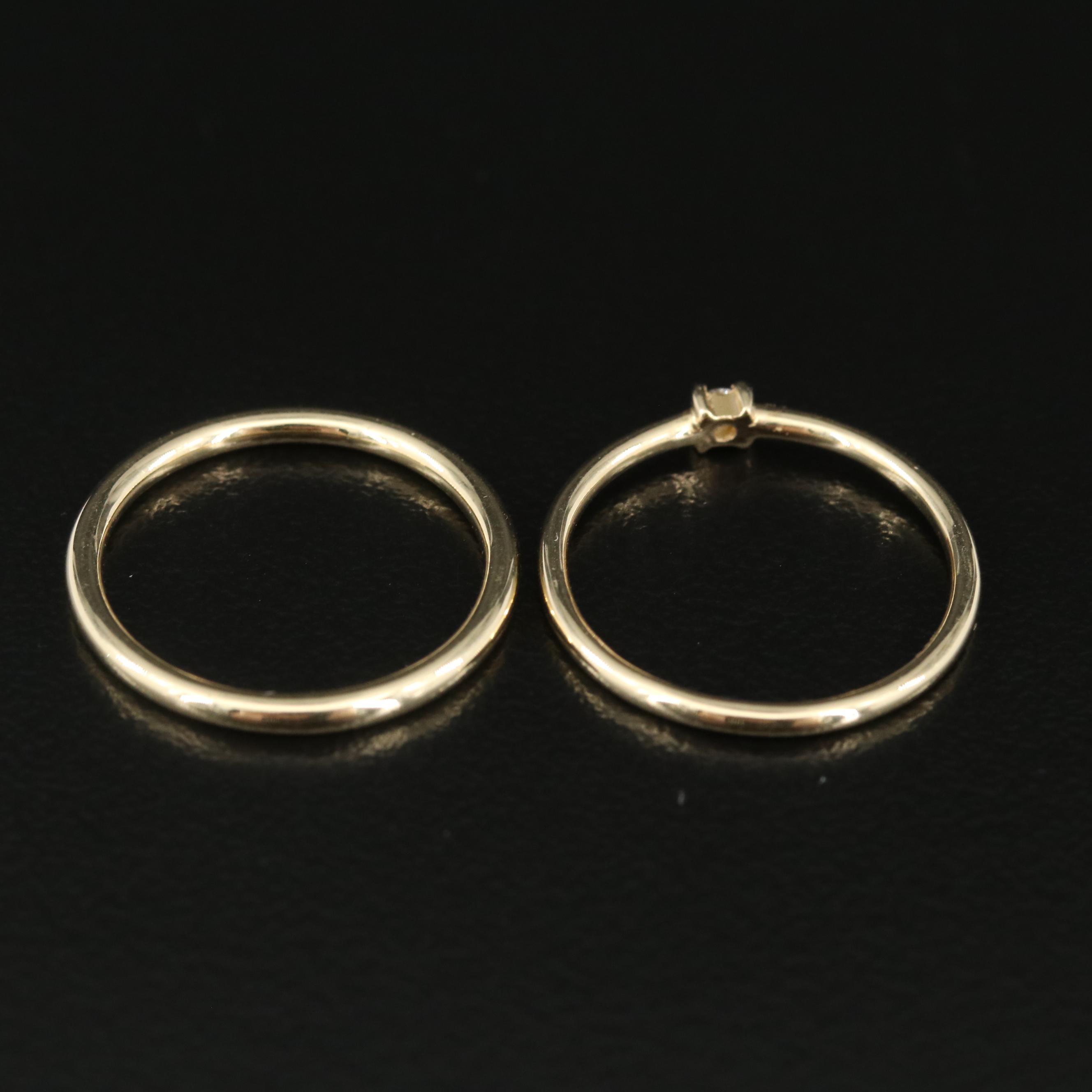 14K 0.04 CTW Diamond Solitaire Stacking Ring and Band