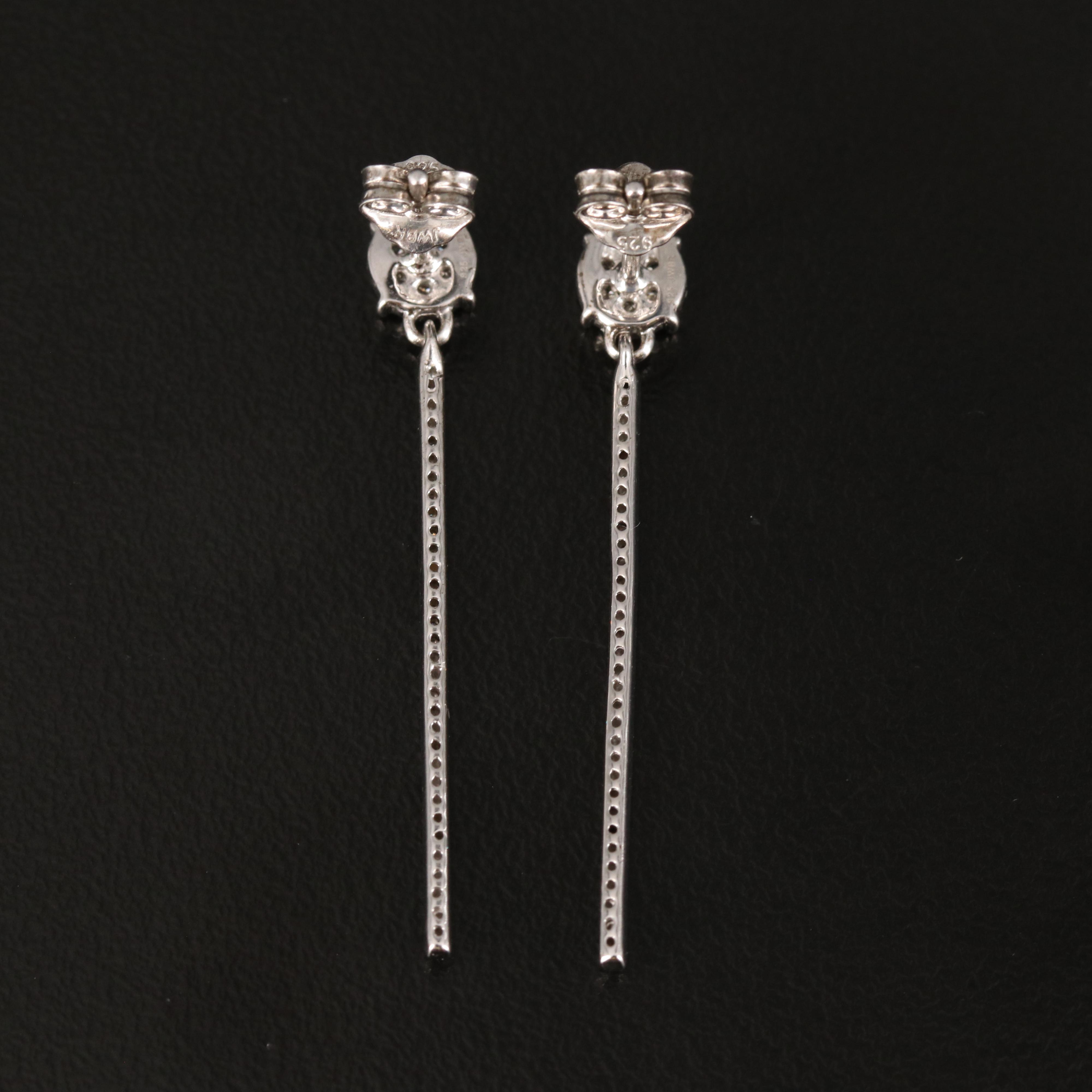 Sterling Diamond Bar Earrings
