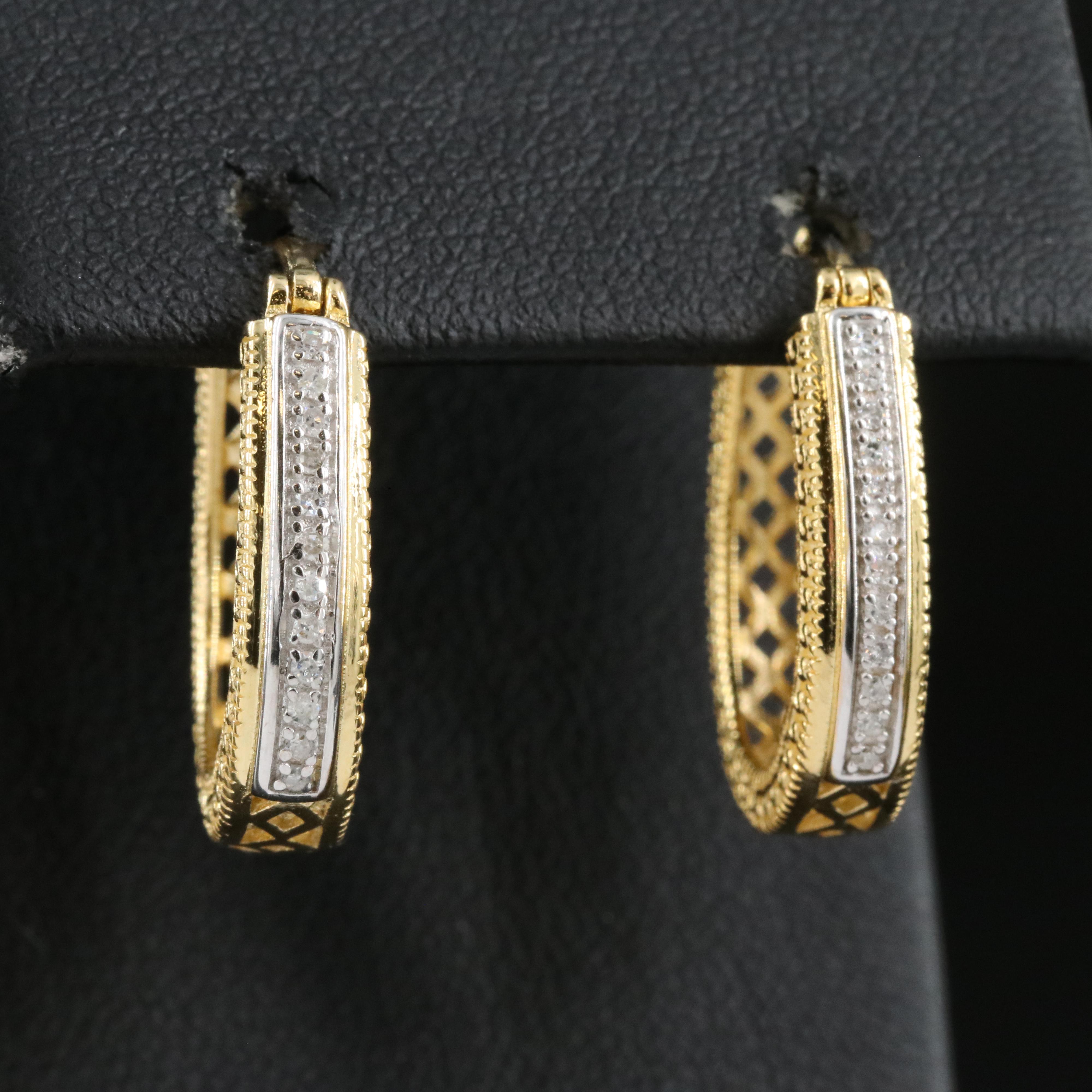Sterling Diamond Hoop Earrings