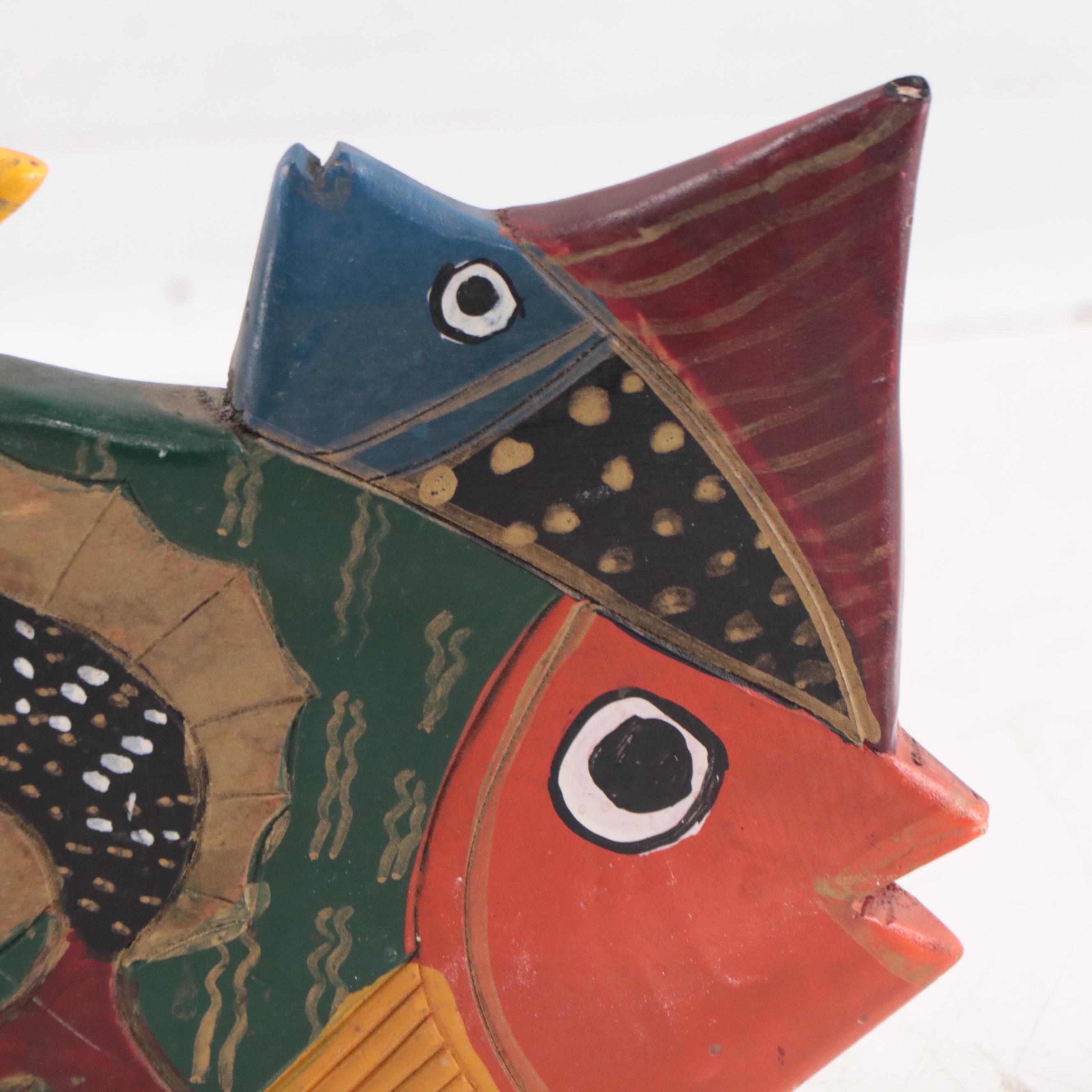 Mexican Hand-Painted Carved Wood Fish Figure