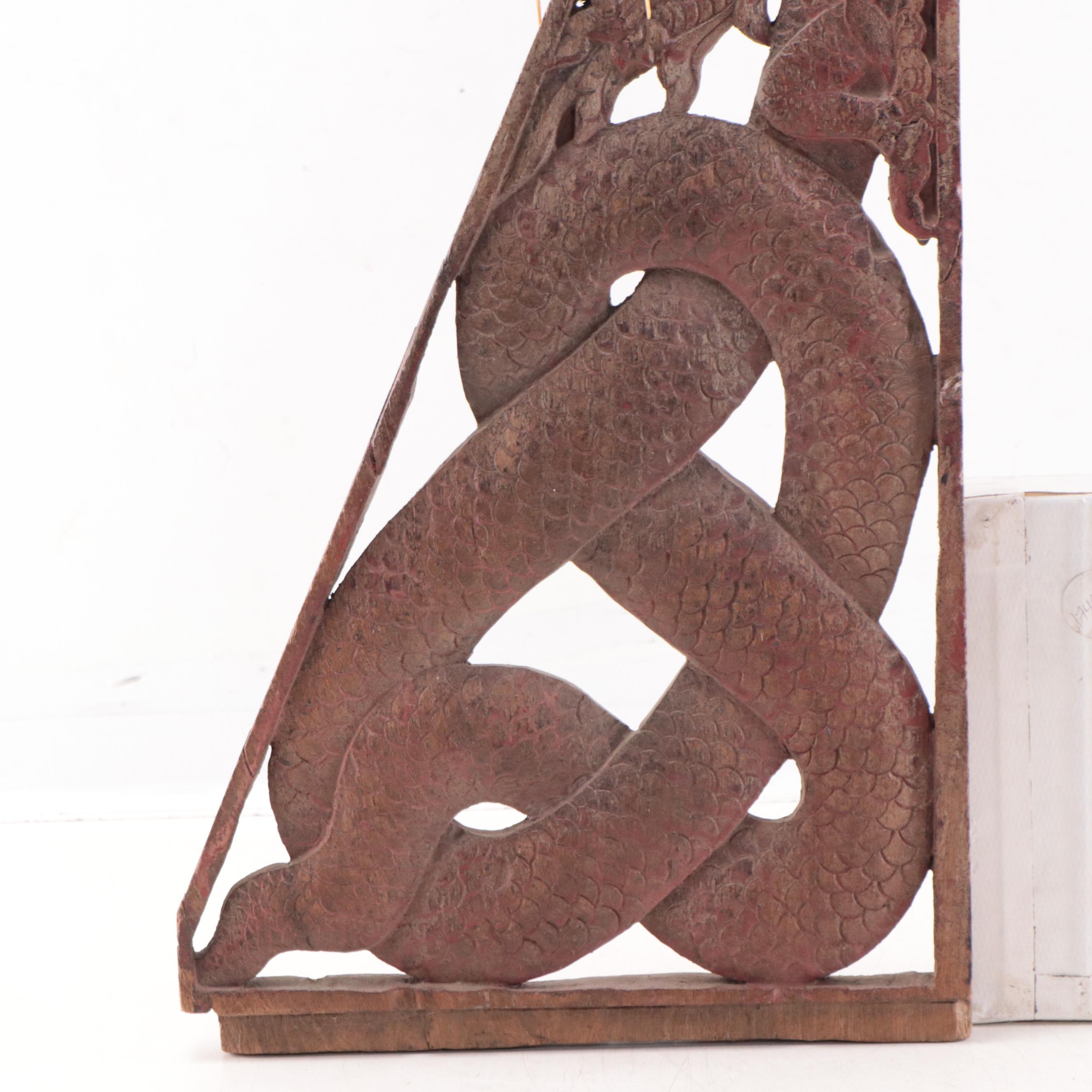 Burmese Teak Dragon Motif Corbel, Early to Mid-20th Century