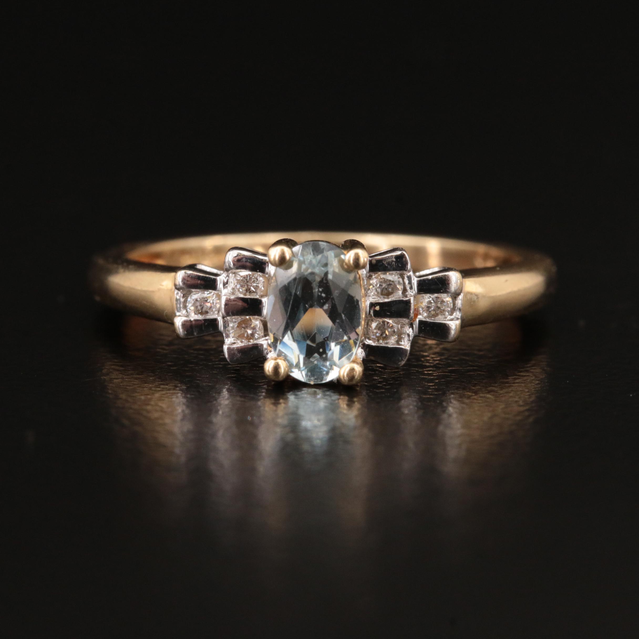 10K Aquamarine and Diamond Ring