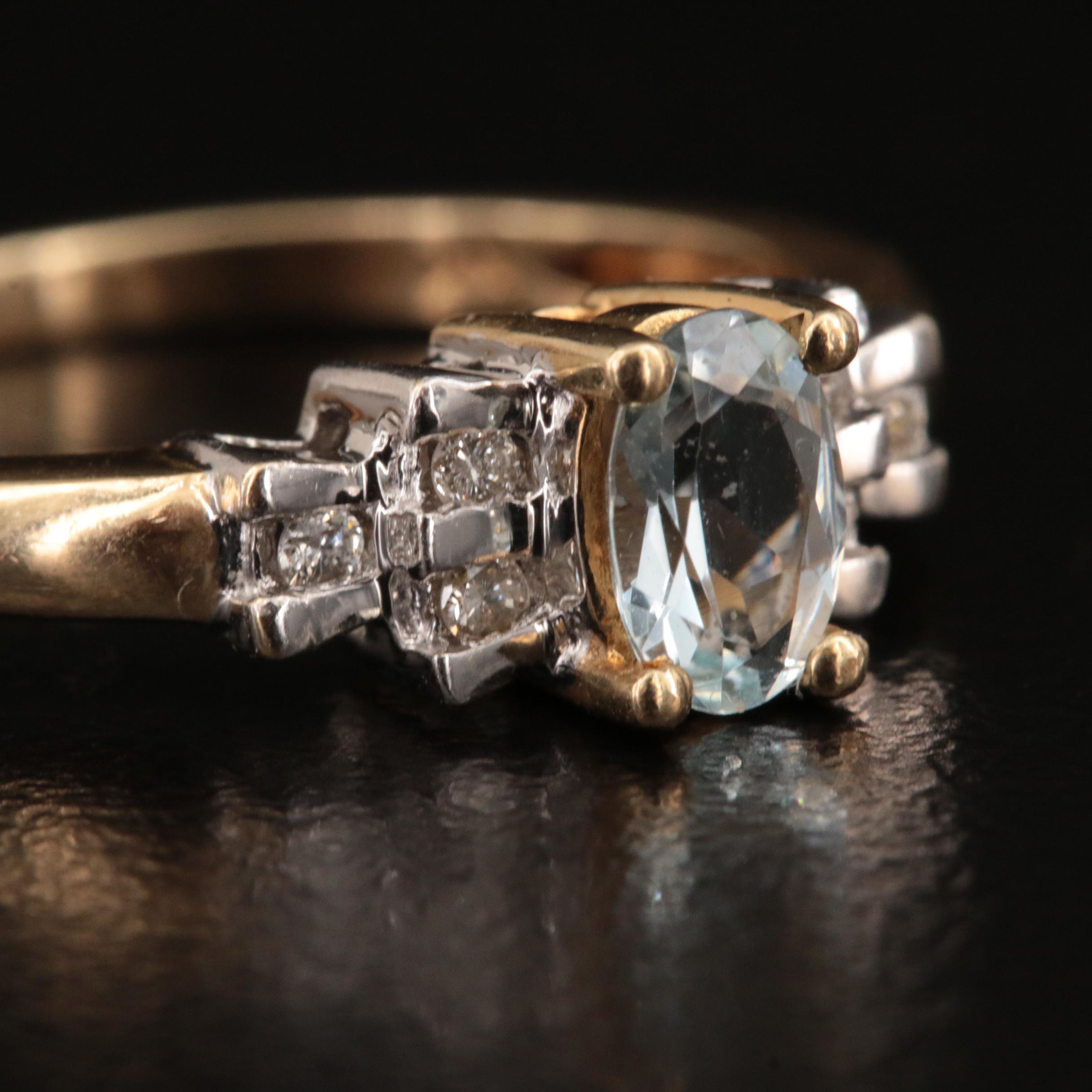 10K Aquamarine and Diamond Ring