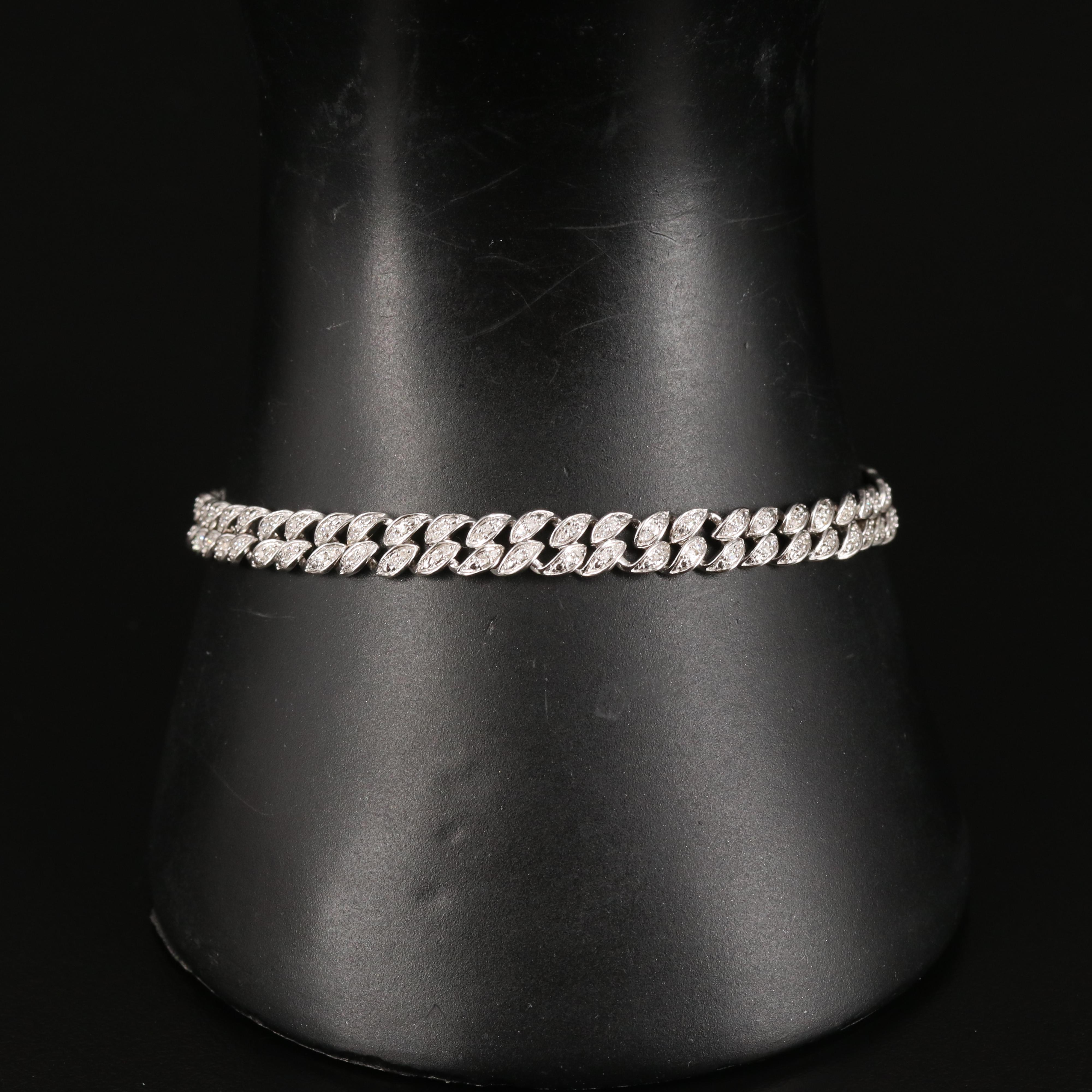 Sterling Pavé Diamond Curb Link Bracelet