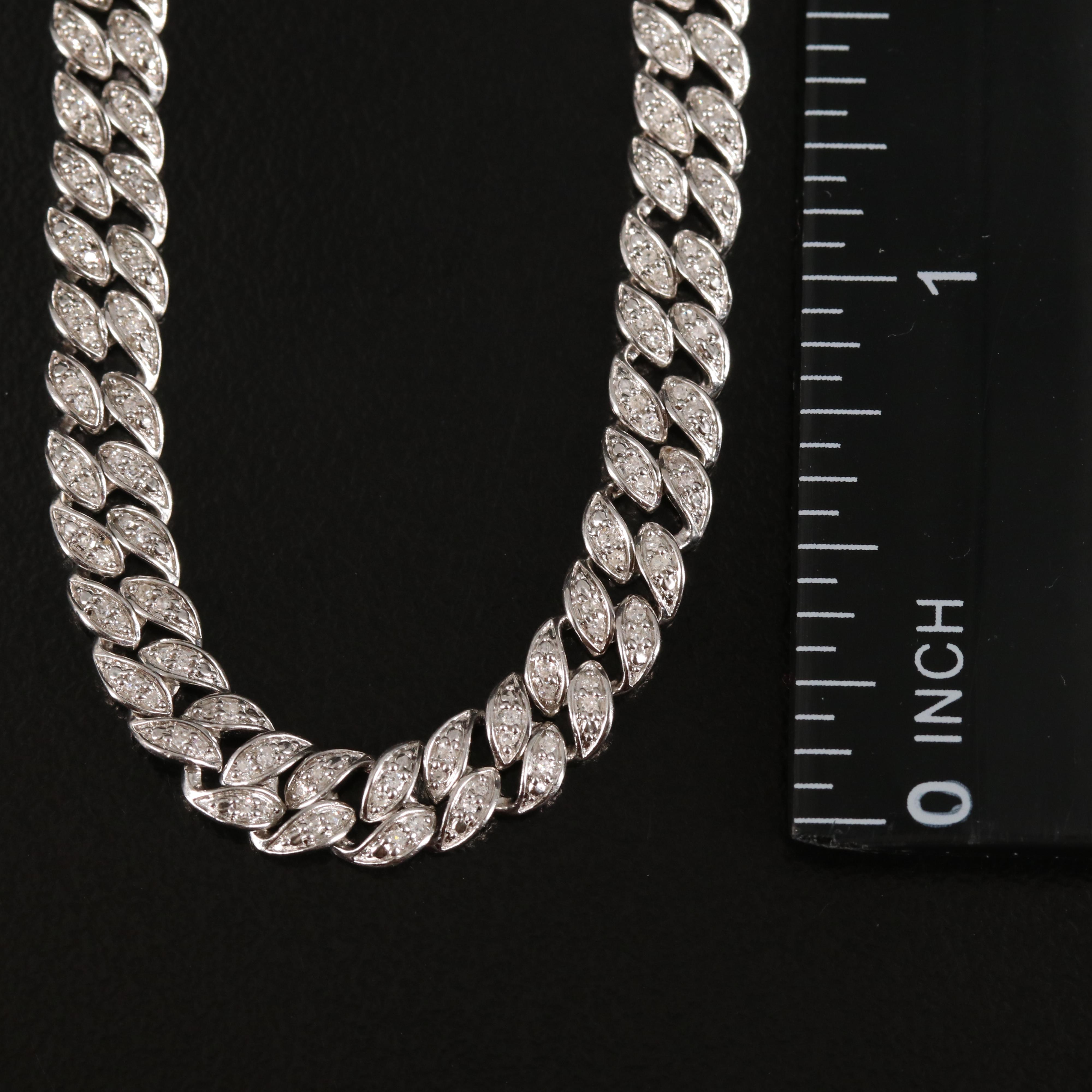 Sterling Pavé Diamond Curb Link Bracelet