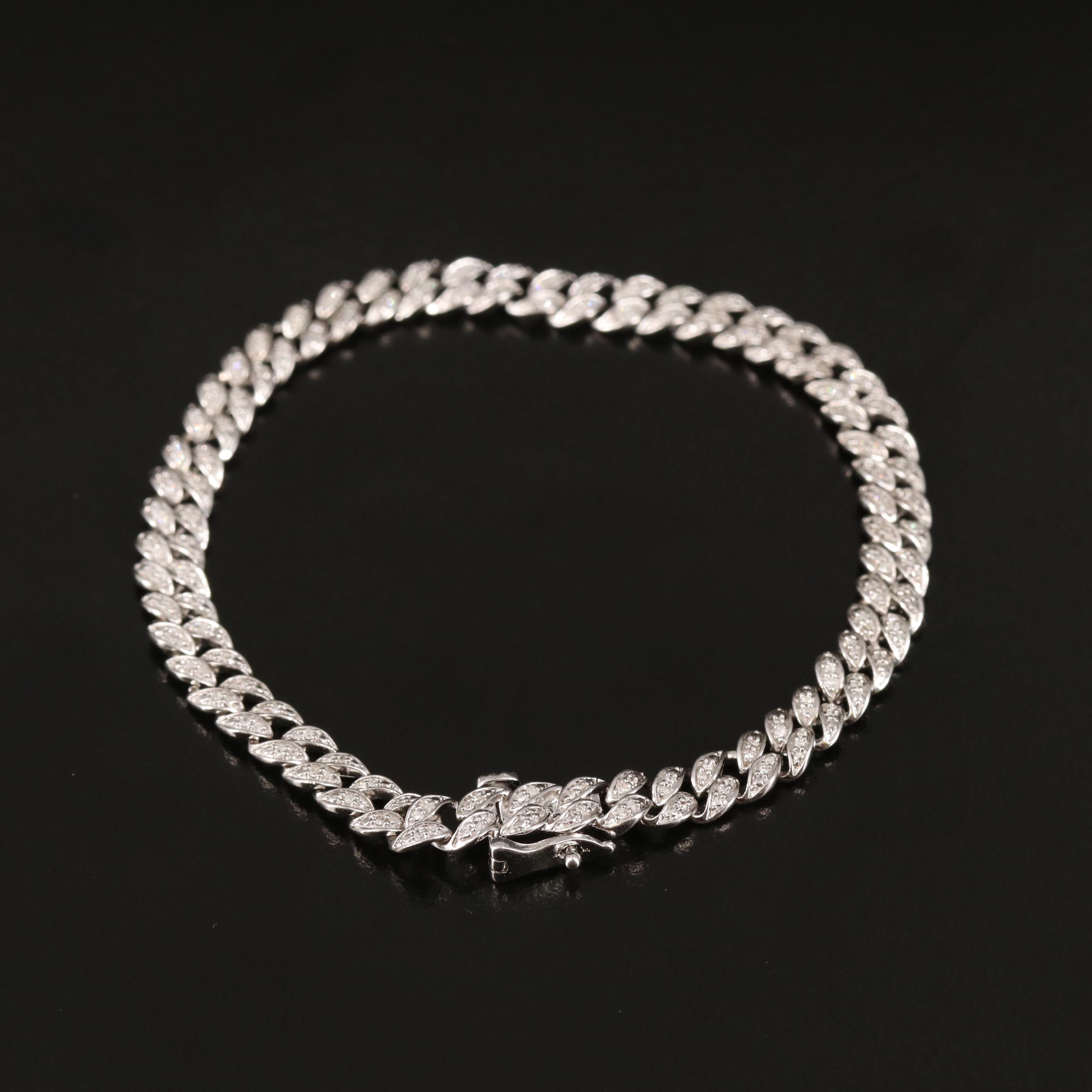 Sterling Pavé Diamond Curb Link Bracelet