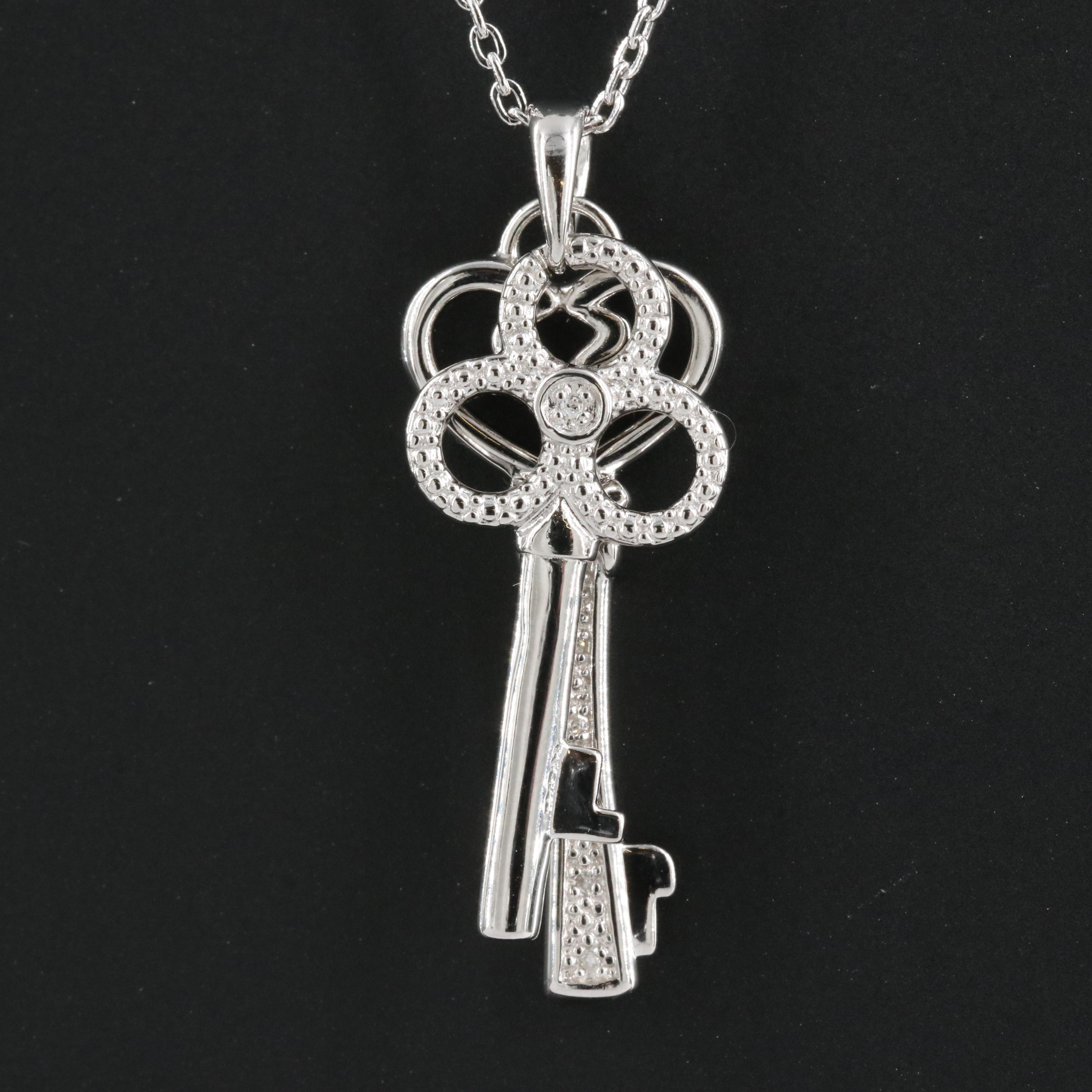 Sterling Diamond Key Pendant Necklace