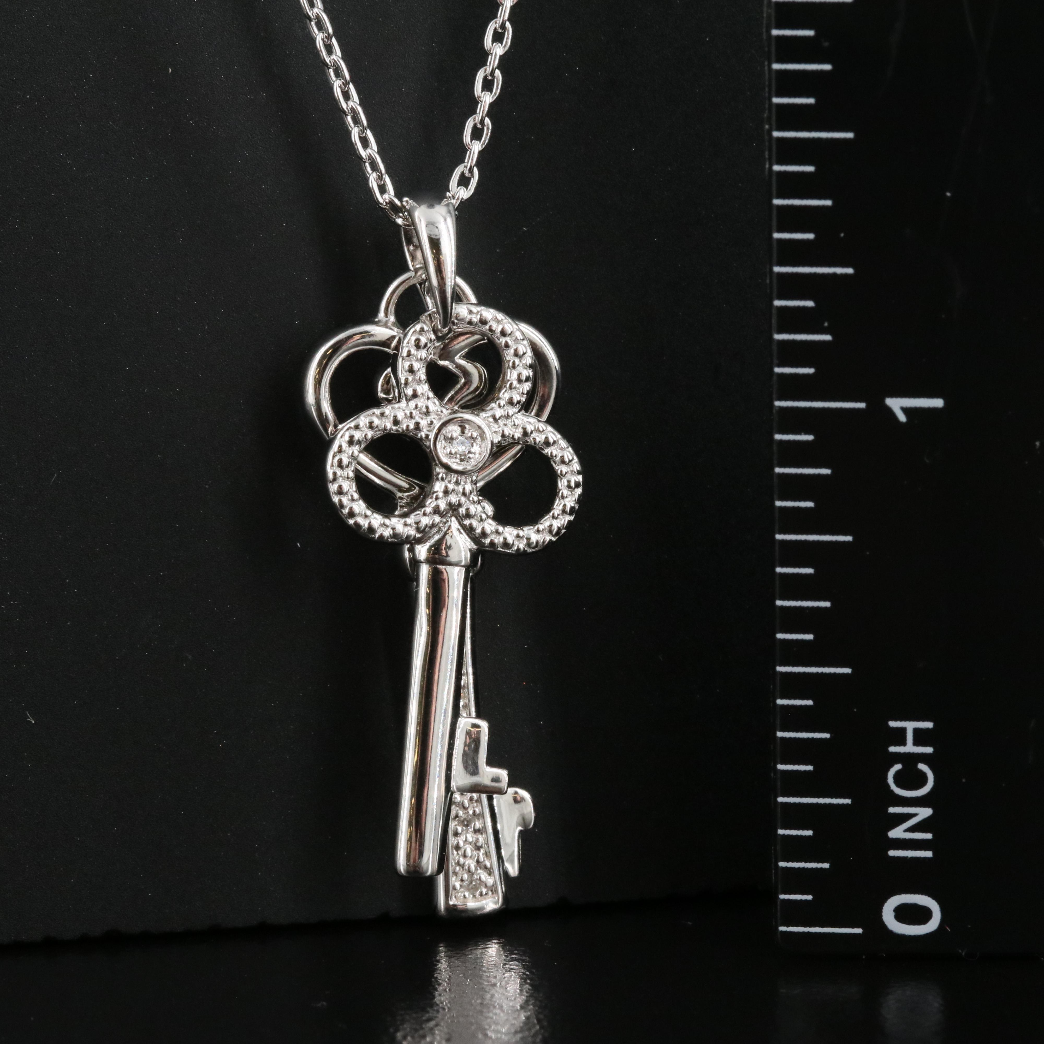 Sterling Diamond Key Pendant Necklace