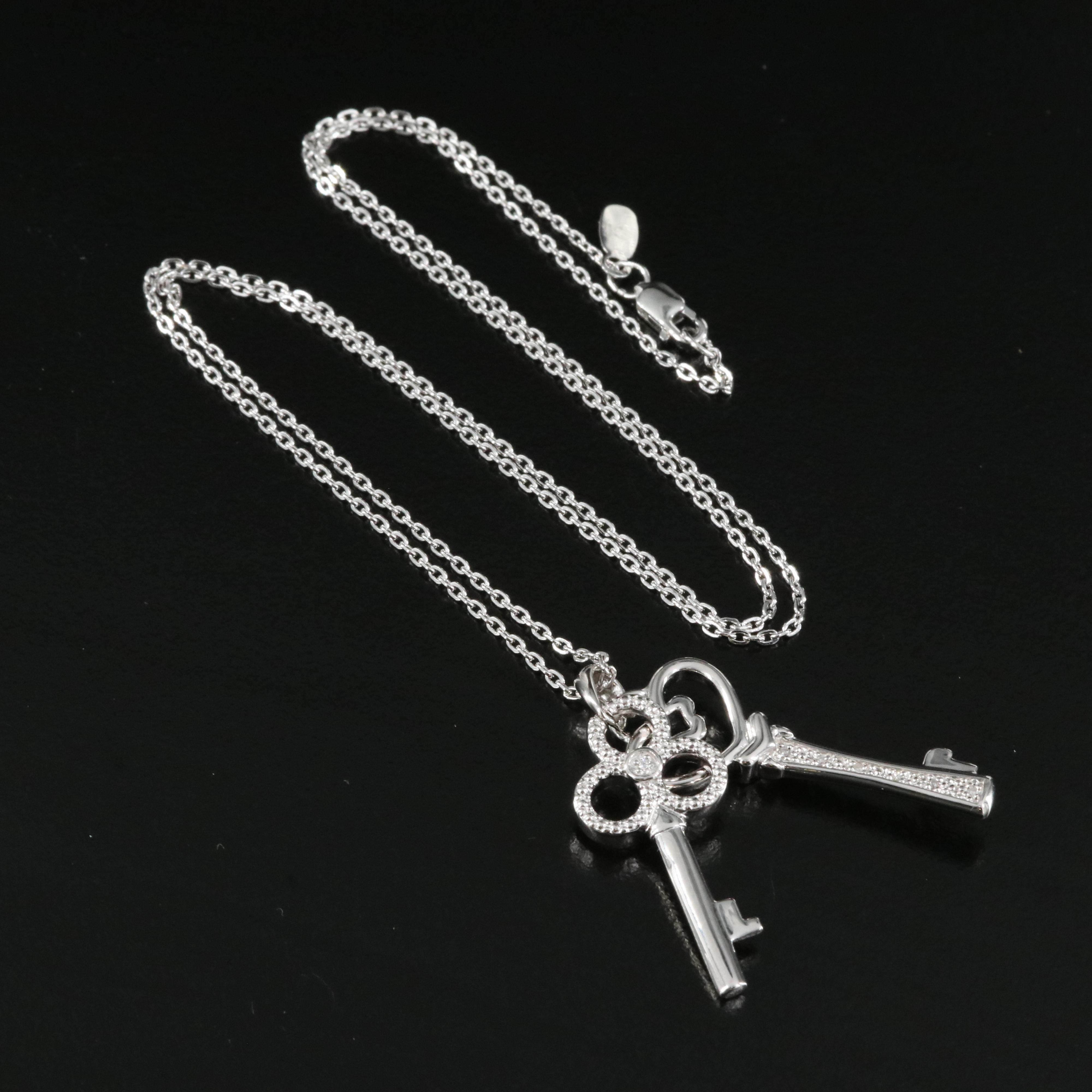 Sterling Diamond Key Pendant Necklace