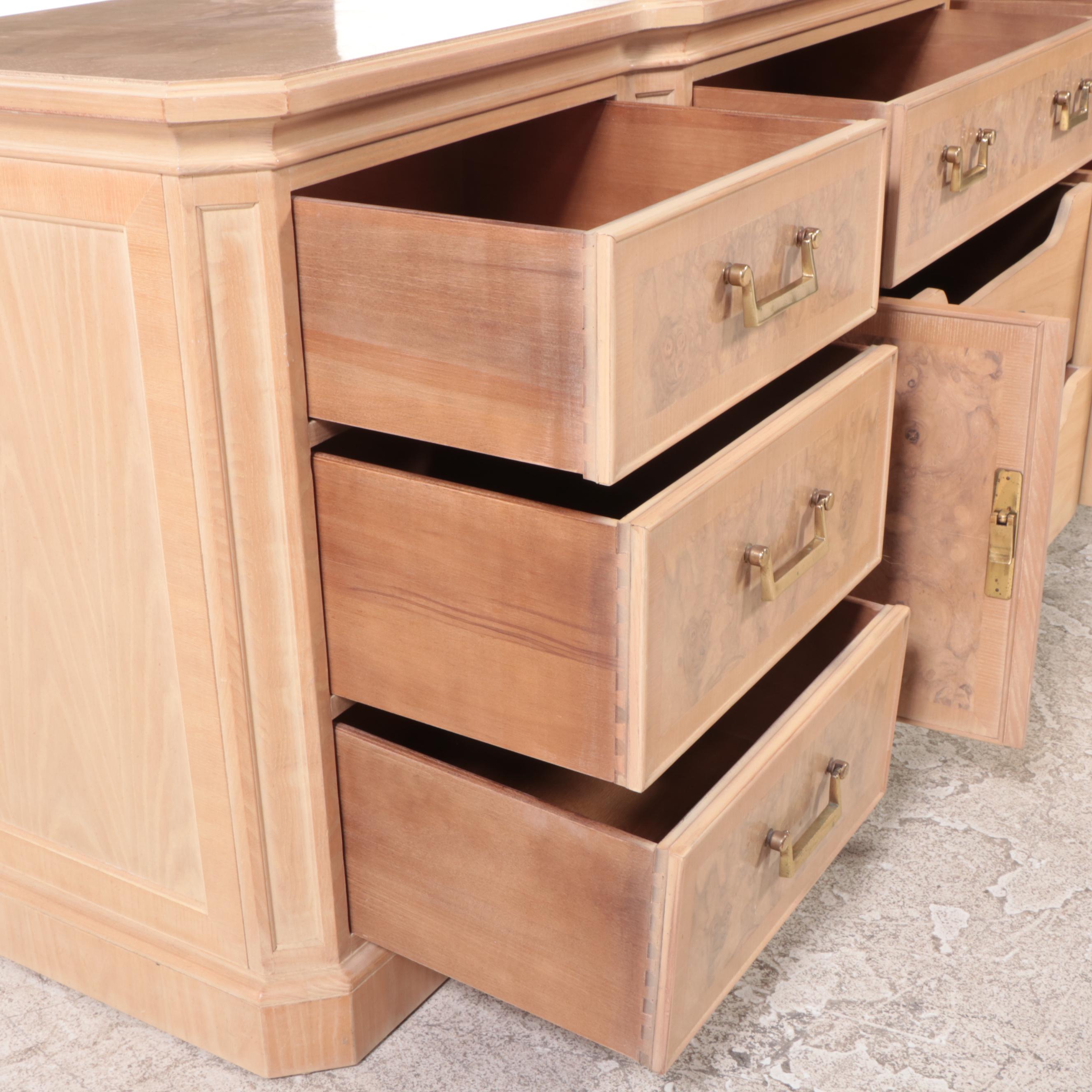 Drexel Heritage "Corinthian" Ash and Olive Ash Burl Nine-Drawer Chest