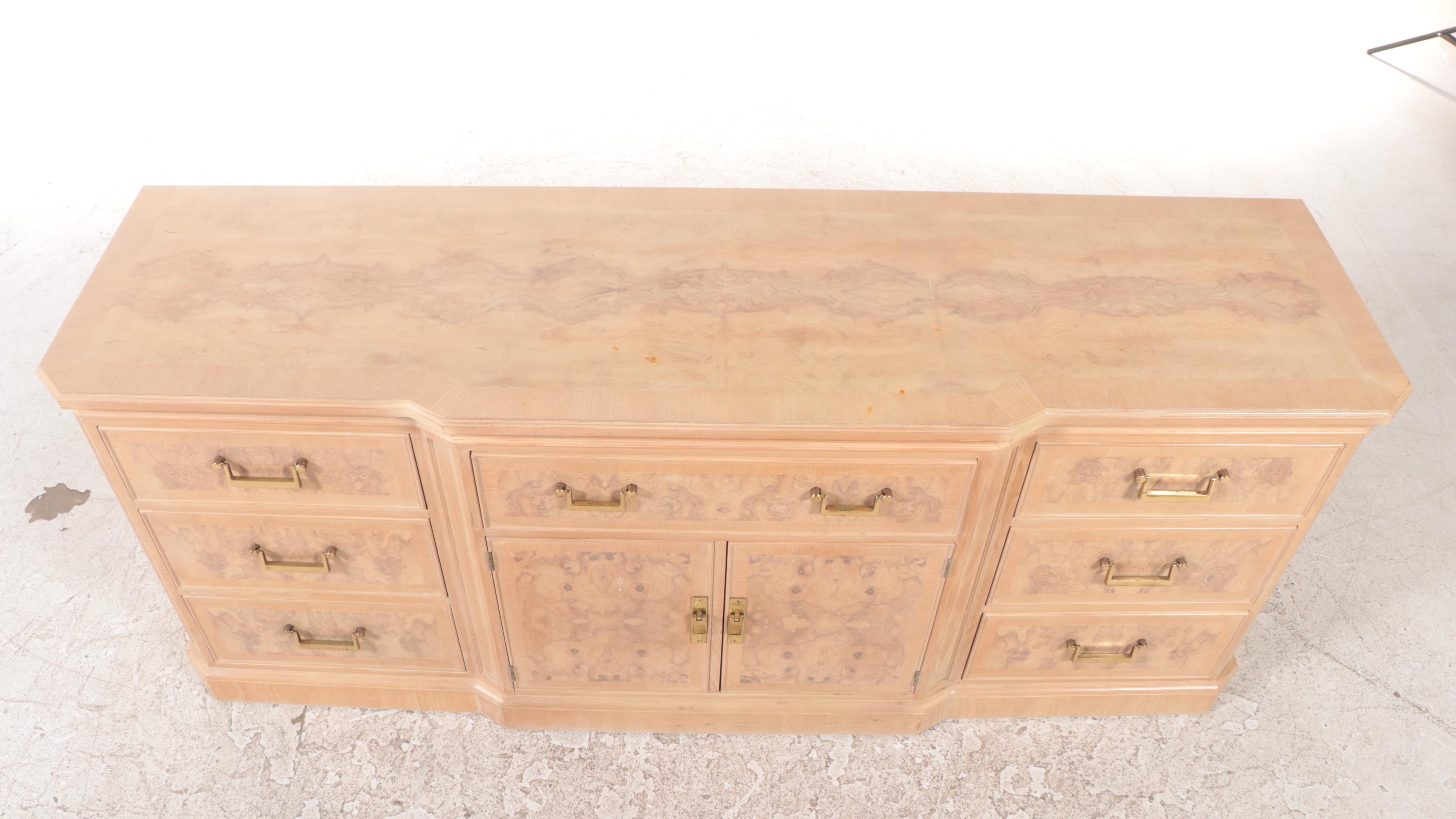 Drexel Heritage "Corinthian" Ash and Olive Ash Burl Nine-Drawer Chest