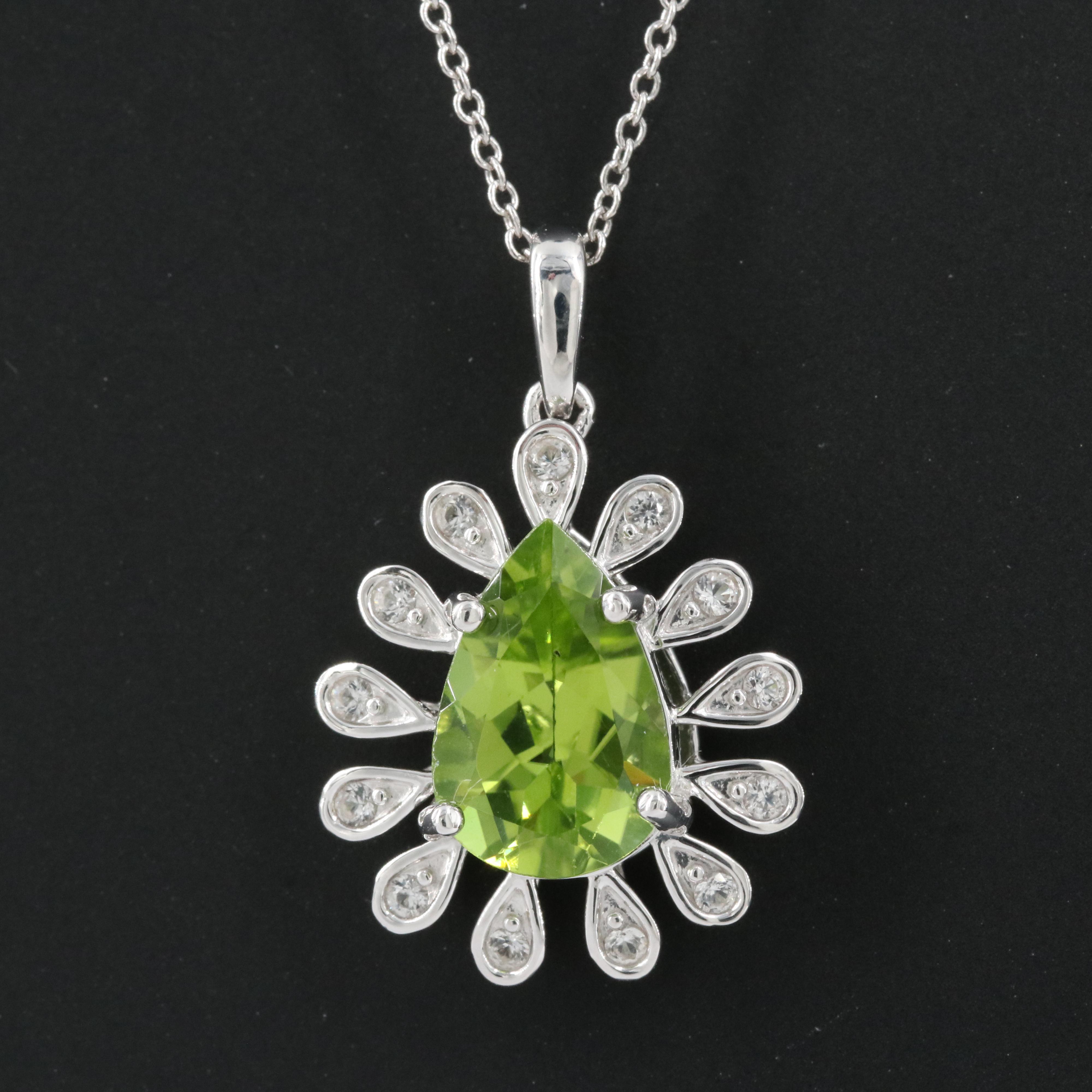 Sterling Peridot and Sapphire Pendant Necklace