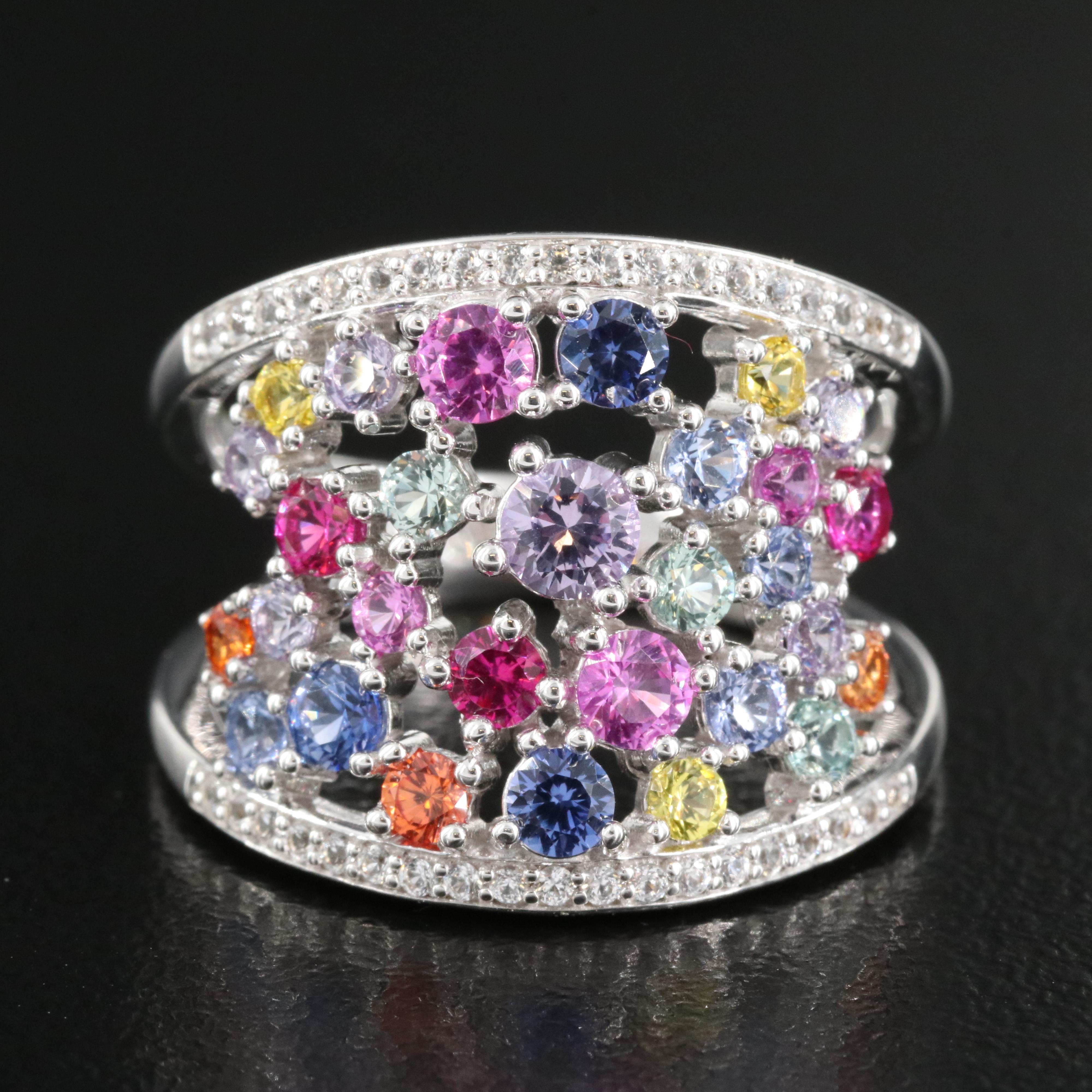 Sterling Sapphire, Ruby and Sapphire Tapered Band