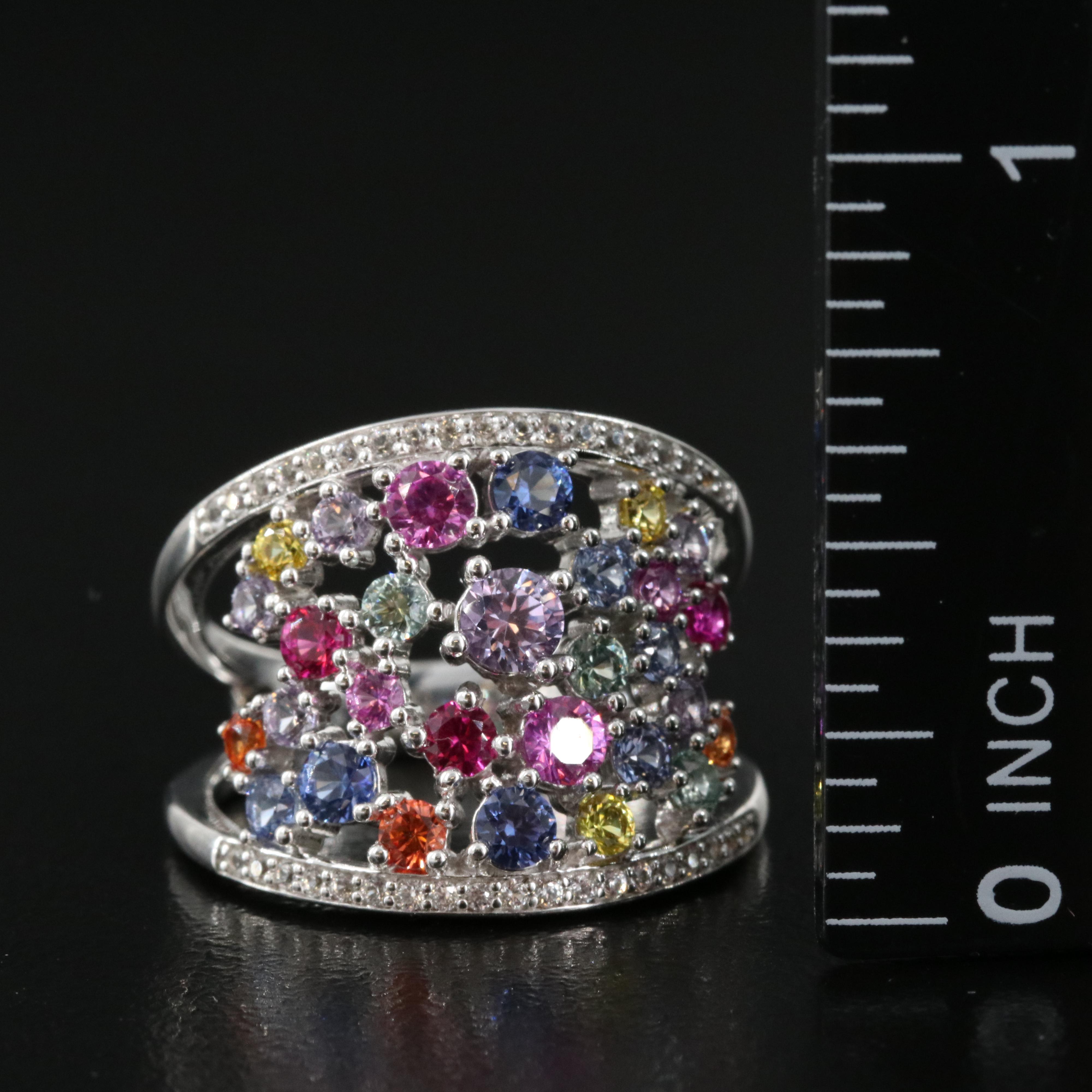 Sterling Sapphire, Ruby and Sapphire Tapered Band