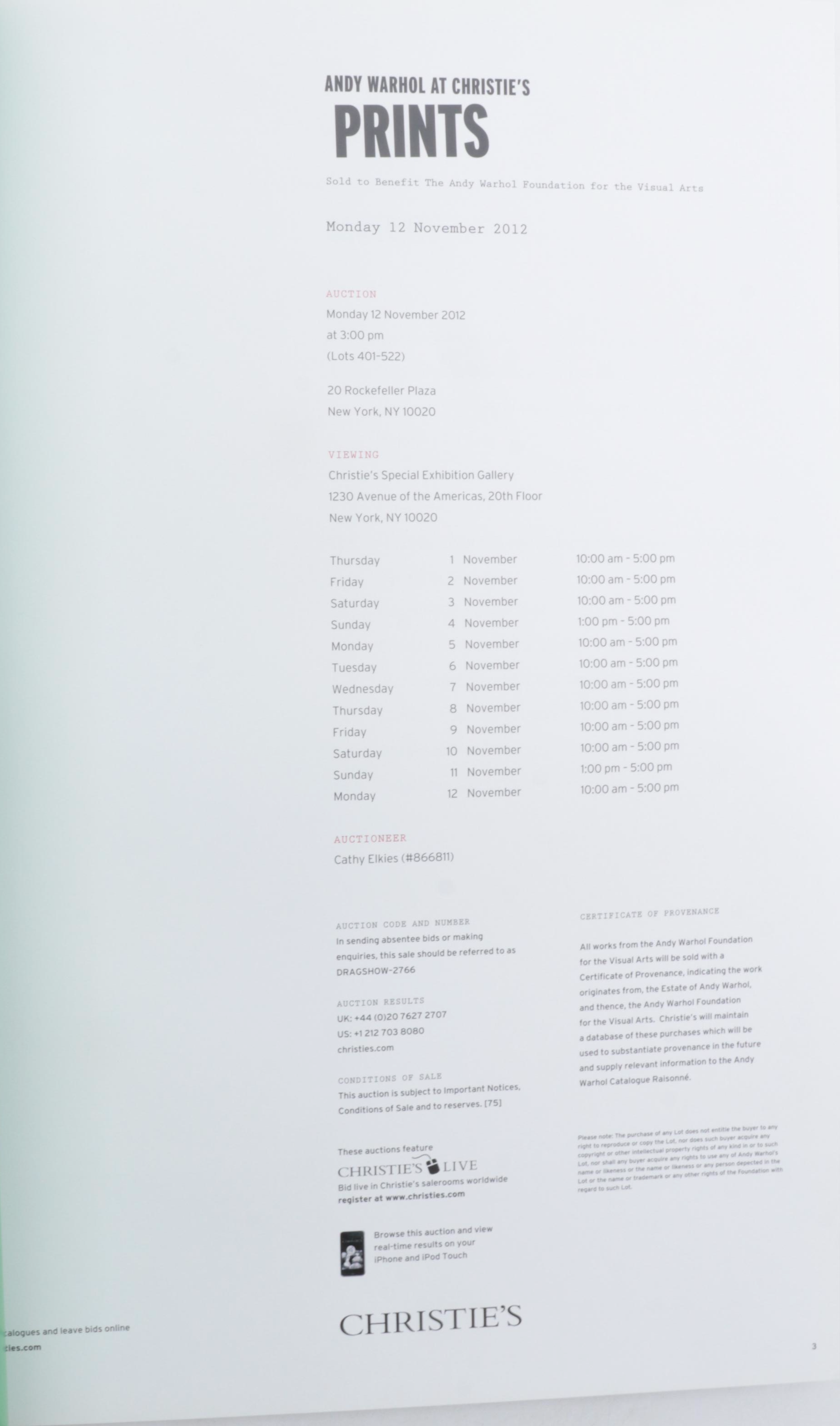 "Andy Warhol at Christie's" Three-Volume Catalog Set by Hilton Als, 2012