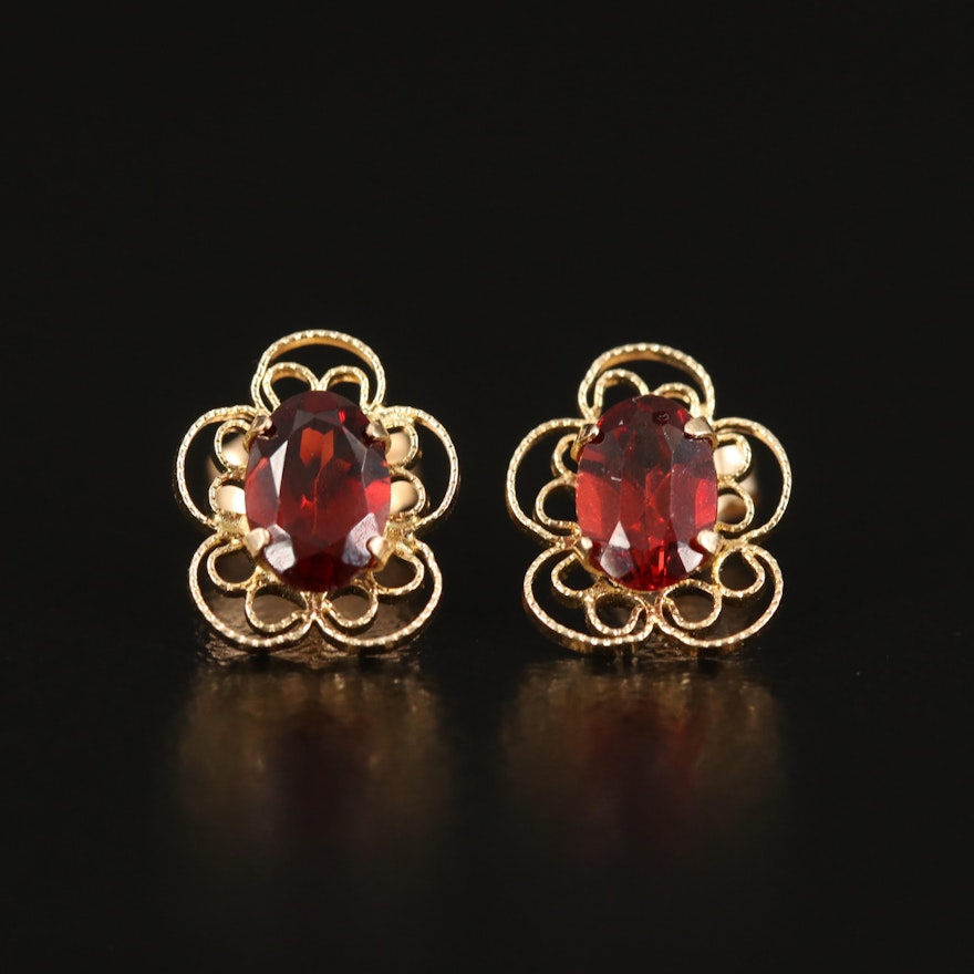 14K Garnet Scrollwork Earrings