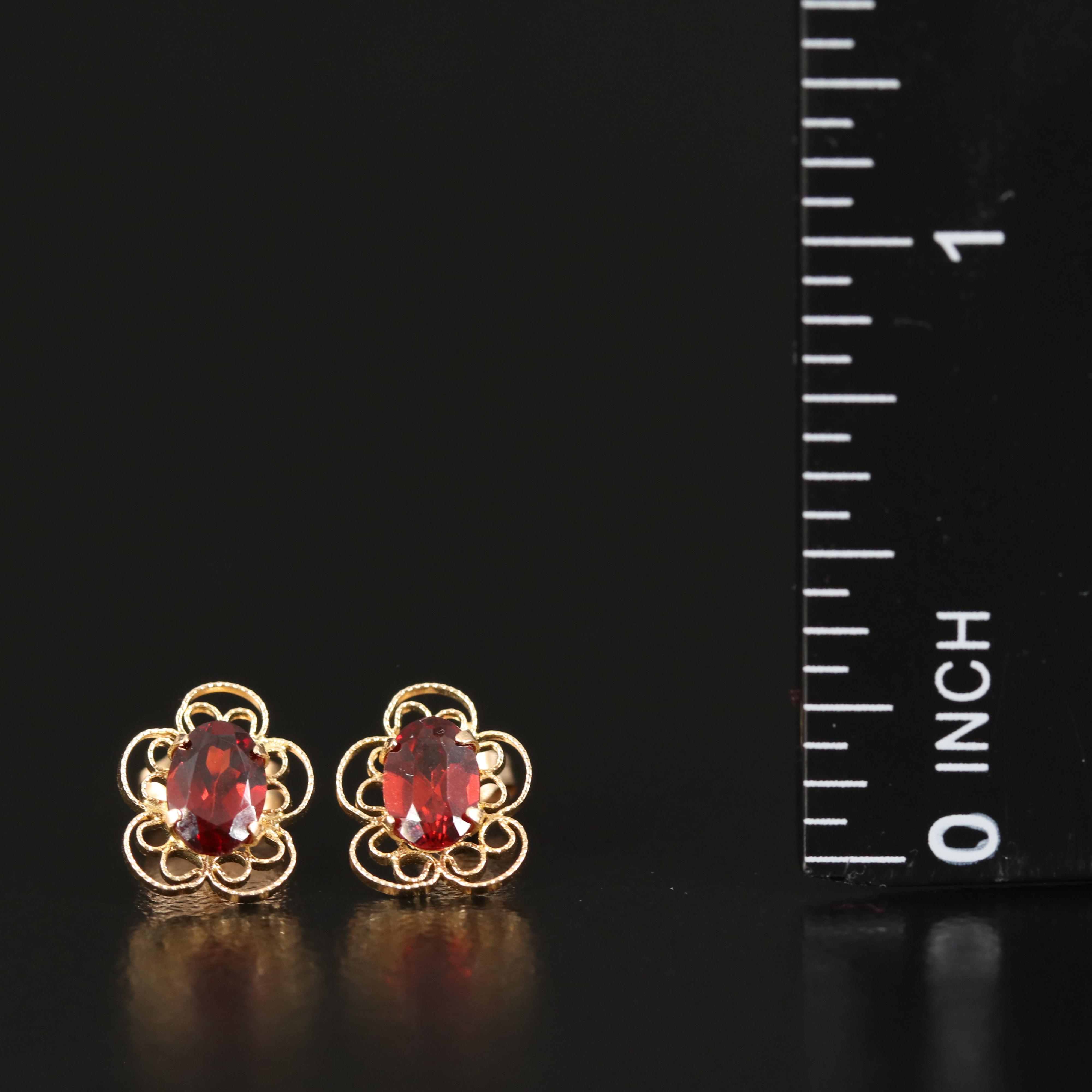 14K Garnet Scrollwork Earrings