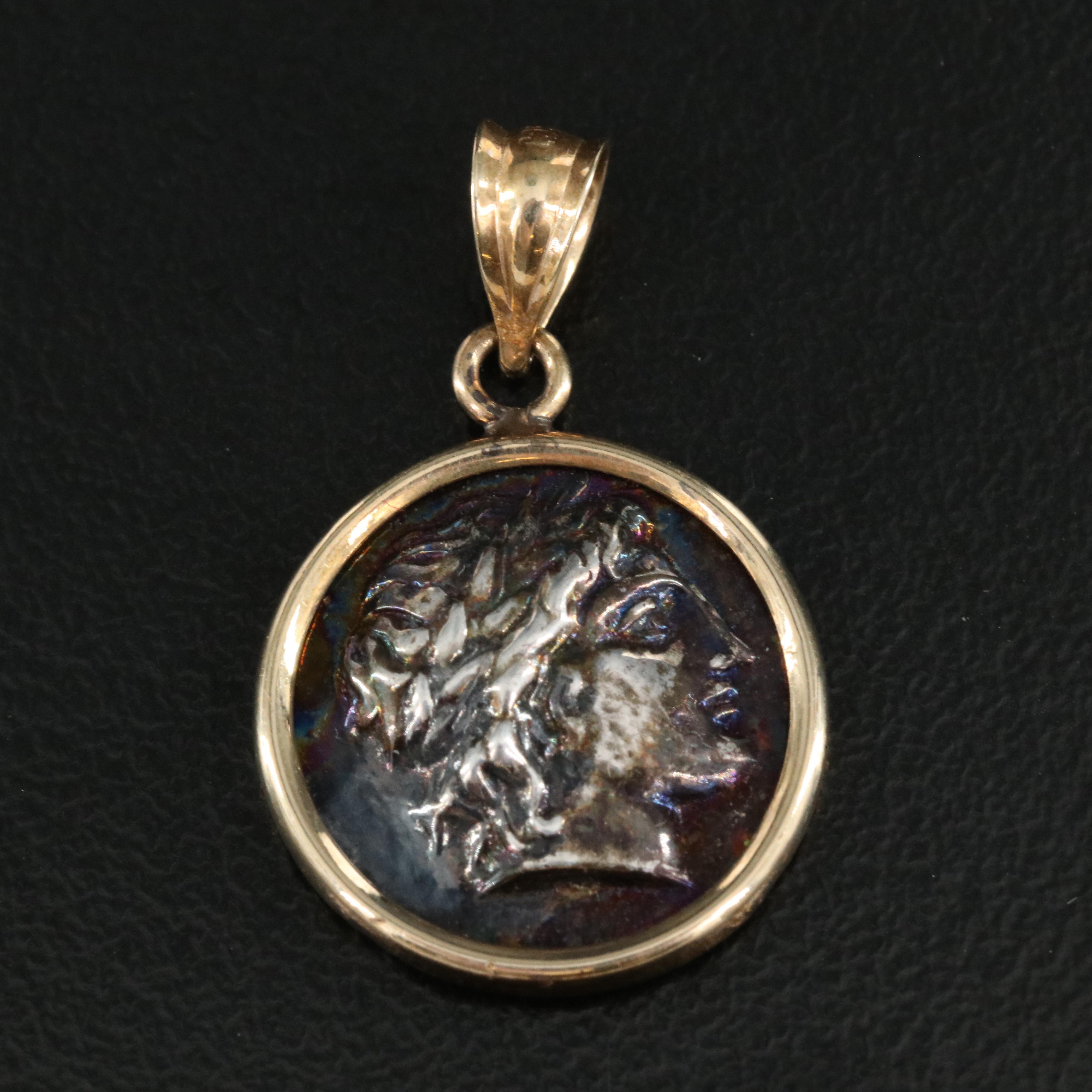 14K Pendant with Sterling Ancient Greek Coin Reproduction