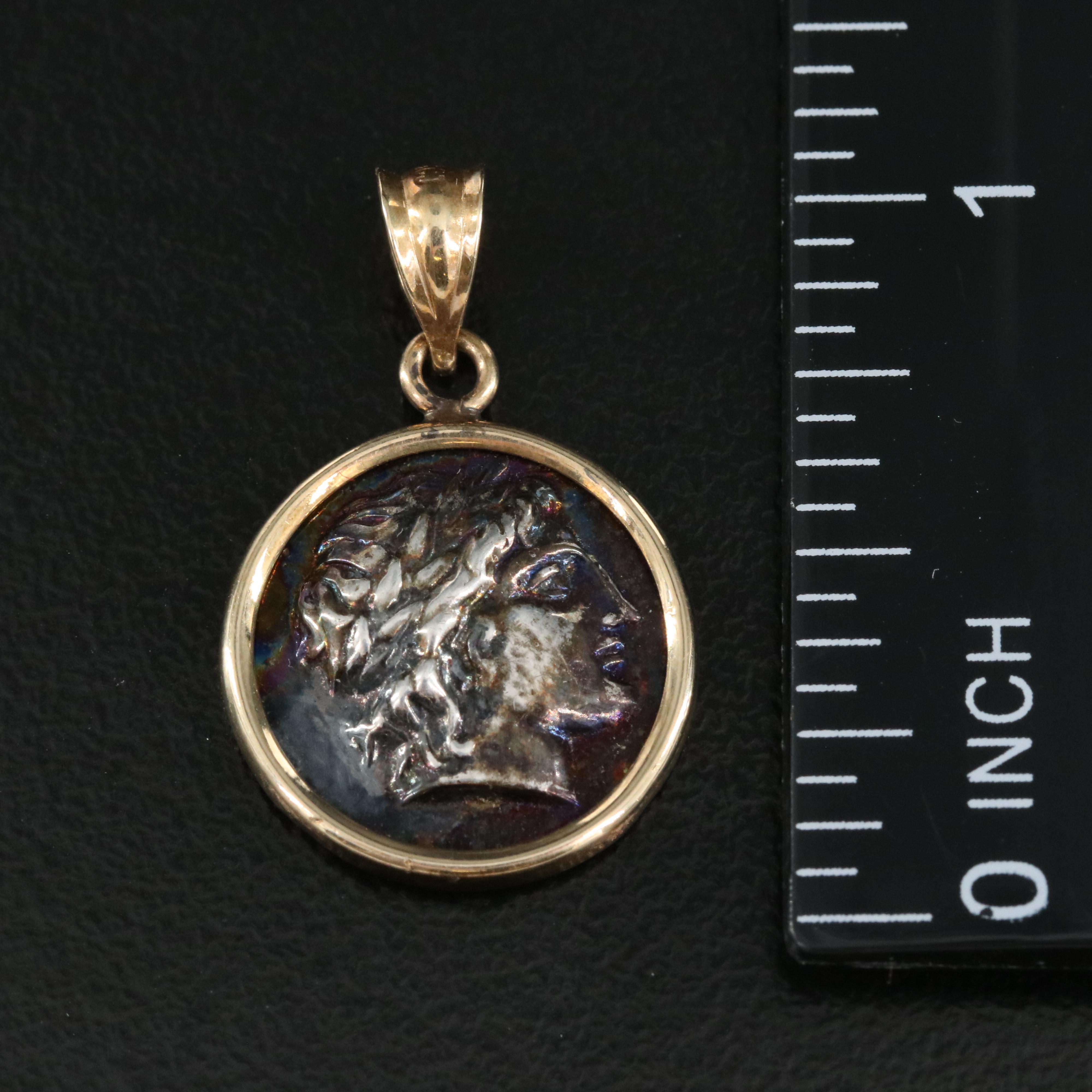14K Pendant with Sterling Ancient Greek Coin Reproduction