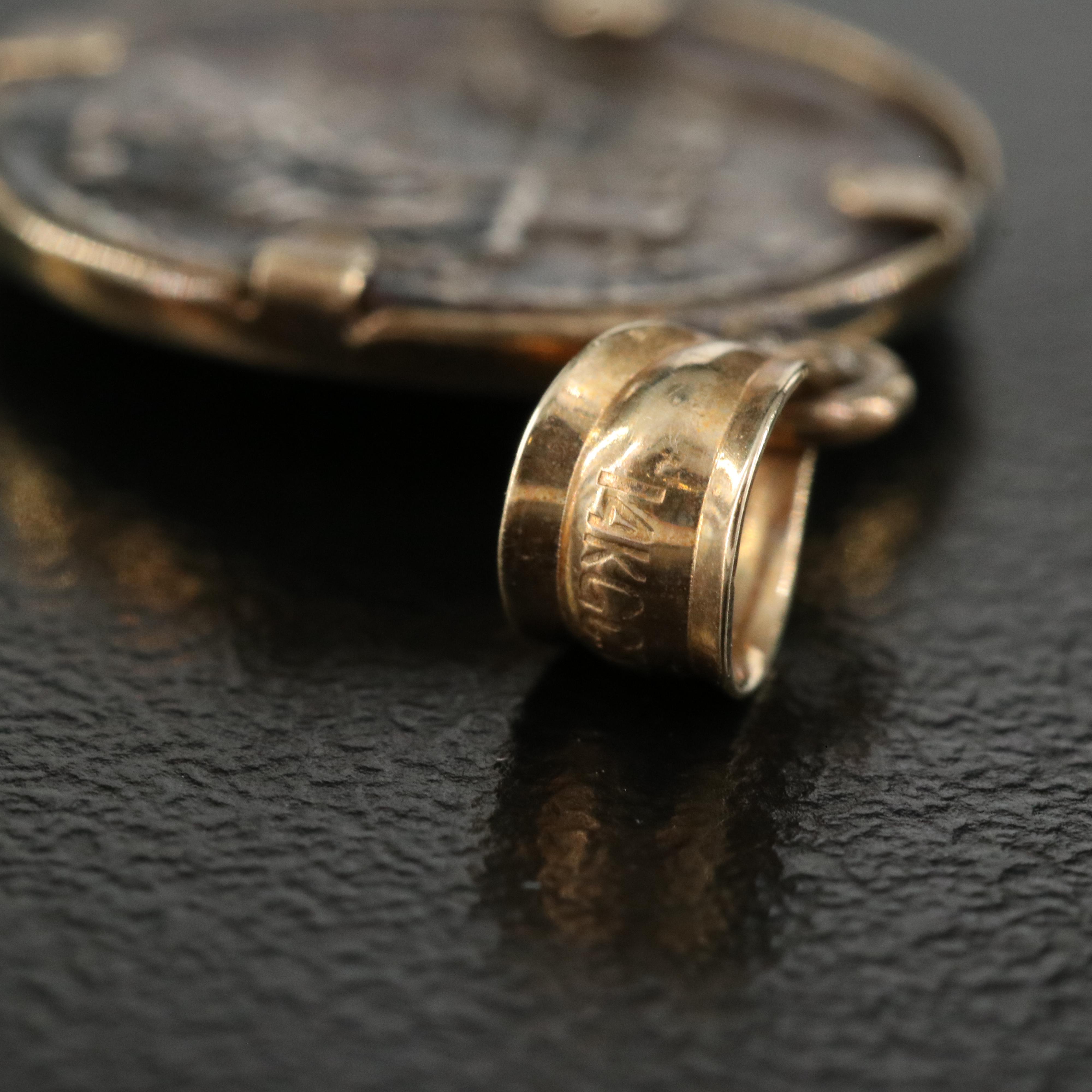 14K Pendant with Sterling Ancient Greek Coin Reproduction