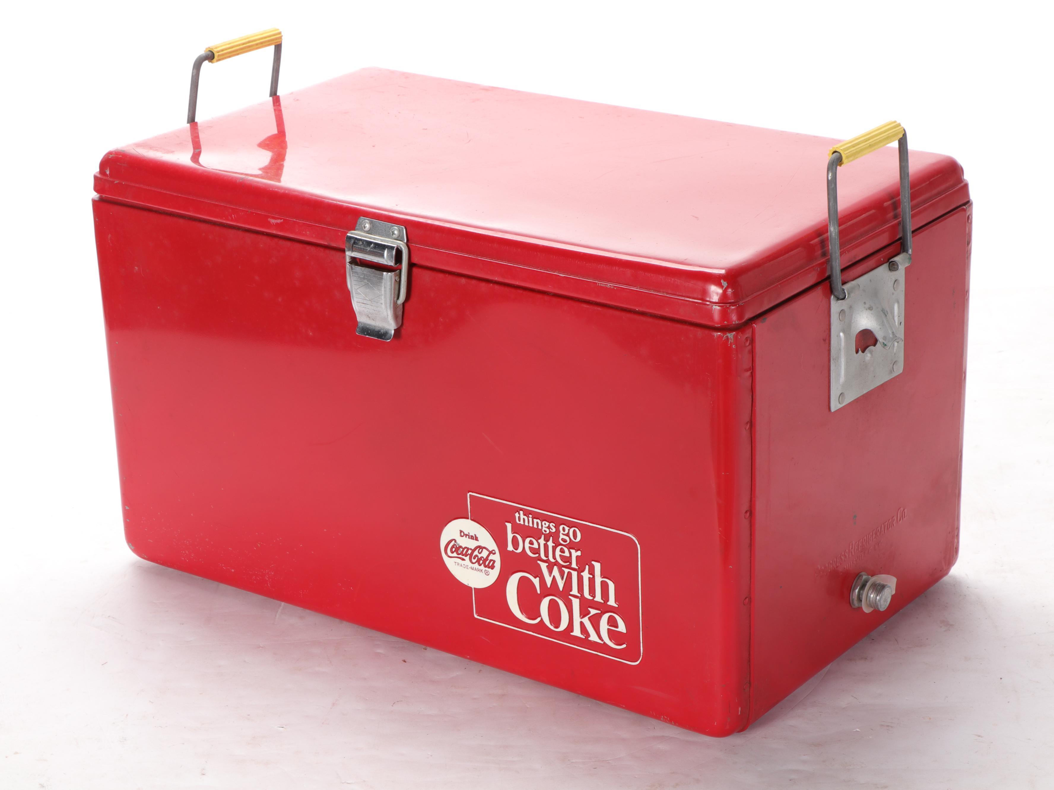 Coca-Cola Metal Coolers with Illuminated Wall Clock, Mid to Late 20th Century