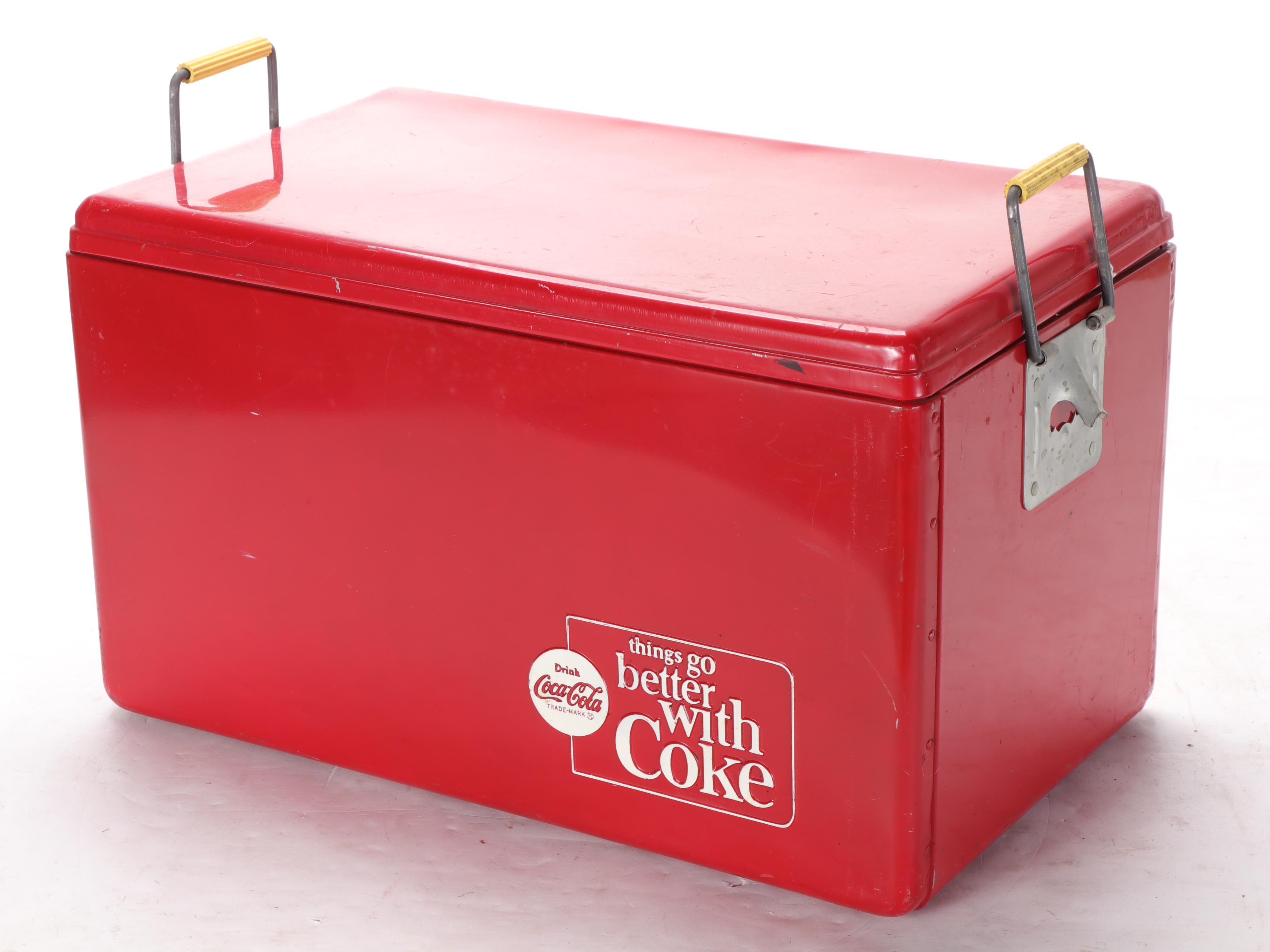 Coca-Cola Metal Coolers with Illuminated Wall Clock, Mid to Late 20th Century