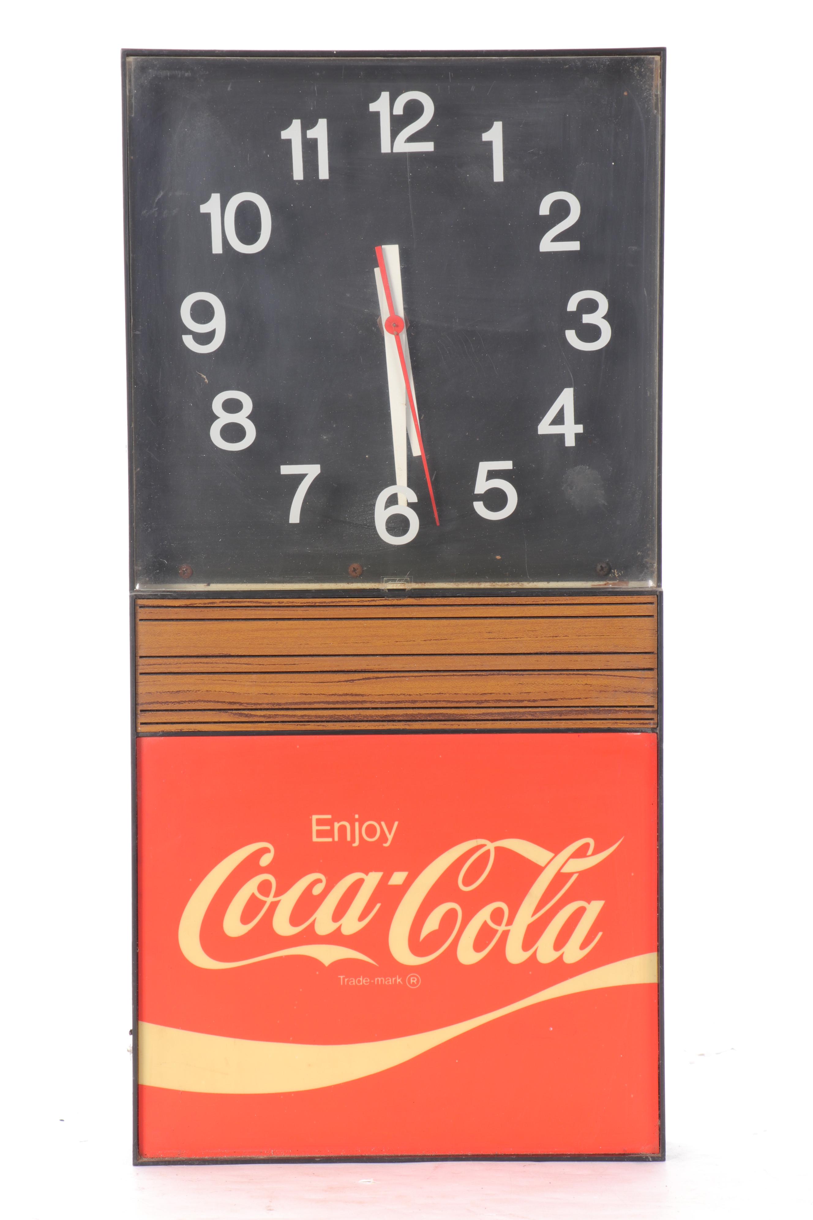 Coca-Cola Metal Coolers with Illuminated Wall Clock, Mid to Late 20th Century