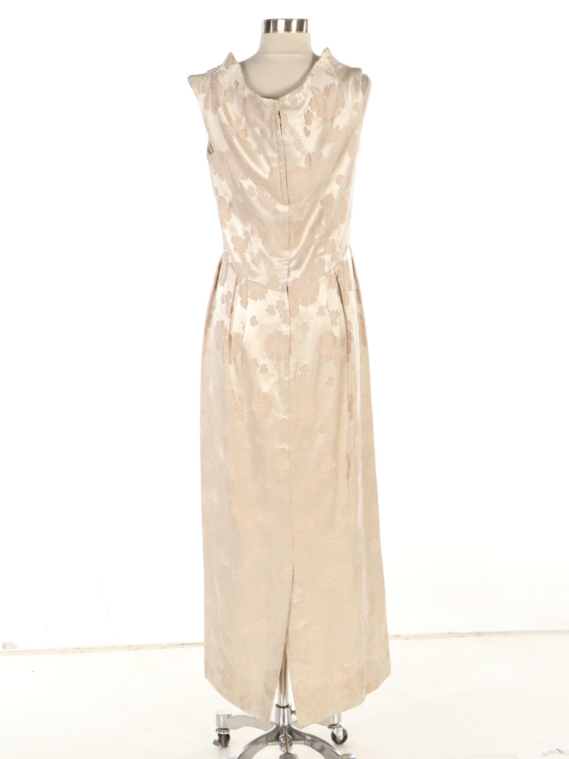 Floral Beaded Brocade Sleeveless Maxi Dress